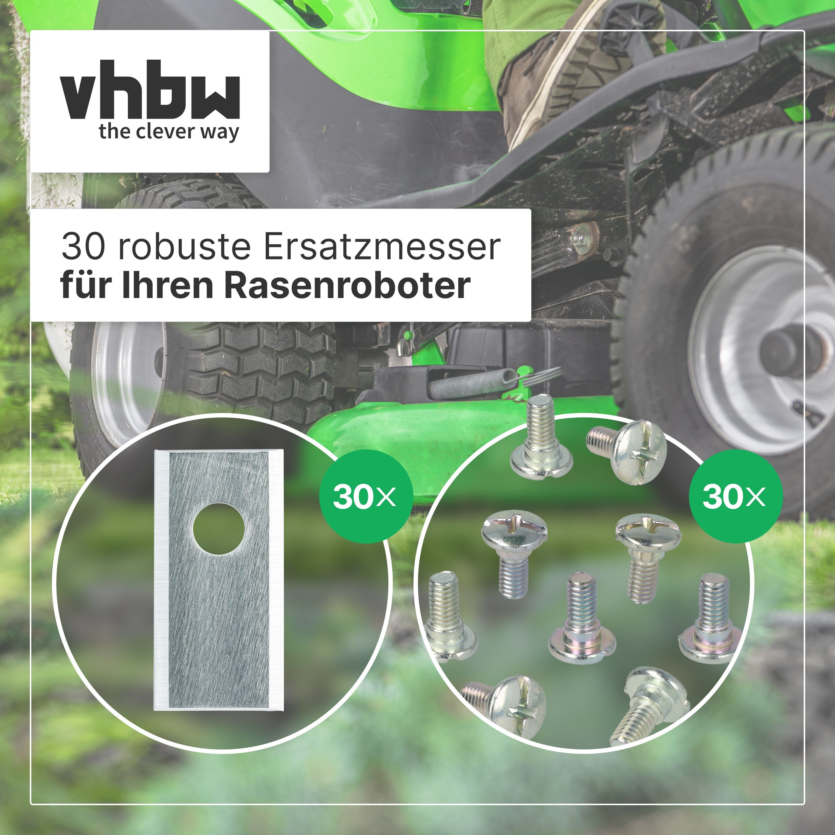 vhbw Rasenmähermesser passend für Scheppach Practixx PX-RRM-2000Wi, PX-RRM-600Wi, PX-RRM-500 (30-St), Ersatzmesser für Ihren Rasenroboter, Mähroboter, Schneid-K – Bild 2 von 5