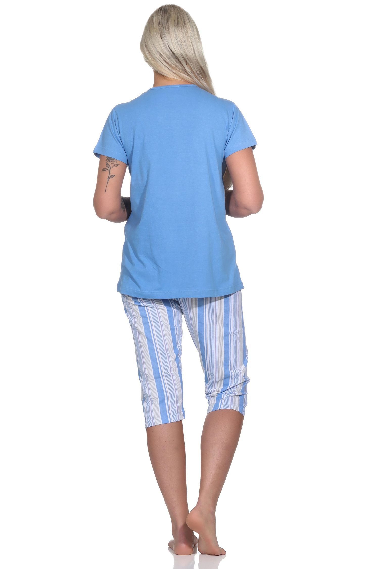 Normann Pyjama Eleganter Damen Capri Pyjama Schlafanzug mit Knopfleiste & Caprihose – Bild 3 von 5