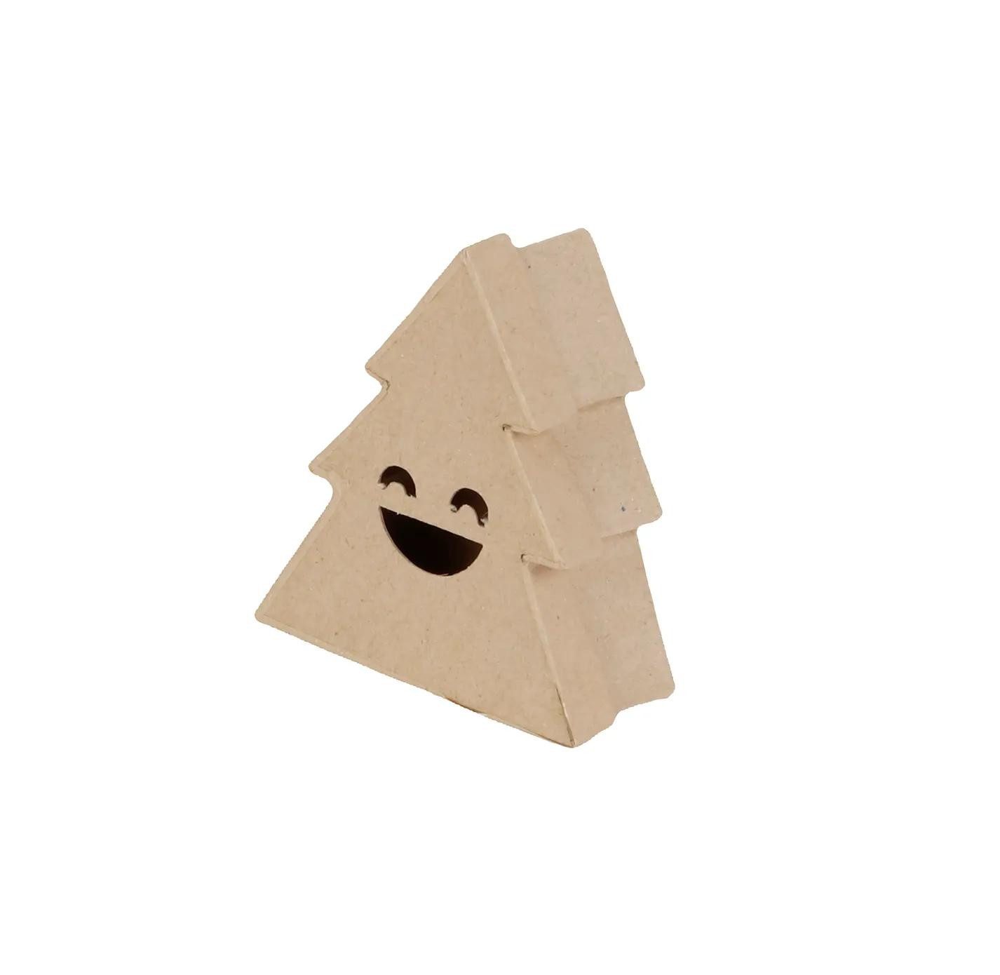 Papierdekoration 5x Pappmaché, Schachtel, lachender Tannenbaum 10cm Kartonbraun BT056C