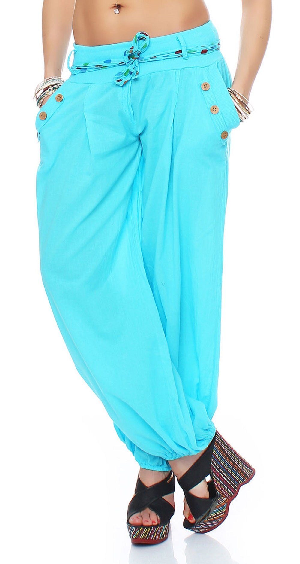 malito more than fashion Haremshose malito Damen Pumphose in Unifarben, leichte Stoffhose, super Freizei mit farblich passendem Stoffgürtel Einheitsgröße