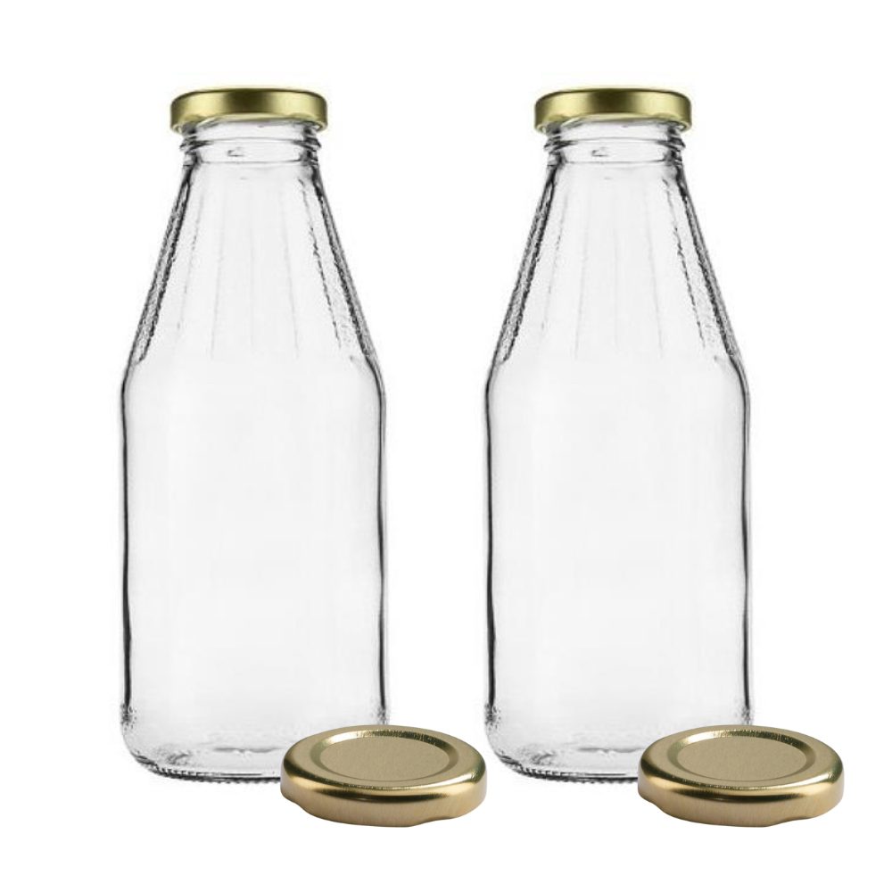 mikken Trinkflasche 2er Set Milchflasche 500 ml mit Schraubdeckel plus 2 Erssatzdeckel, Fassungsvermögen: 0,5 Liter