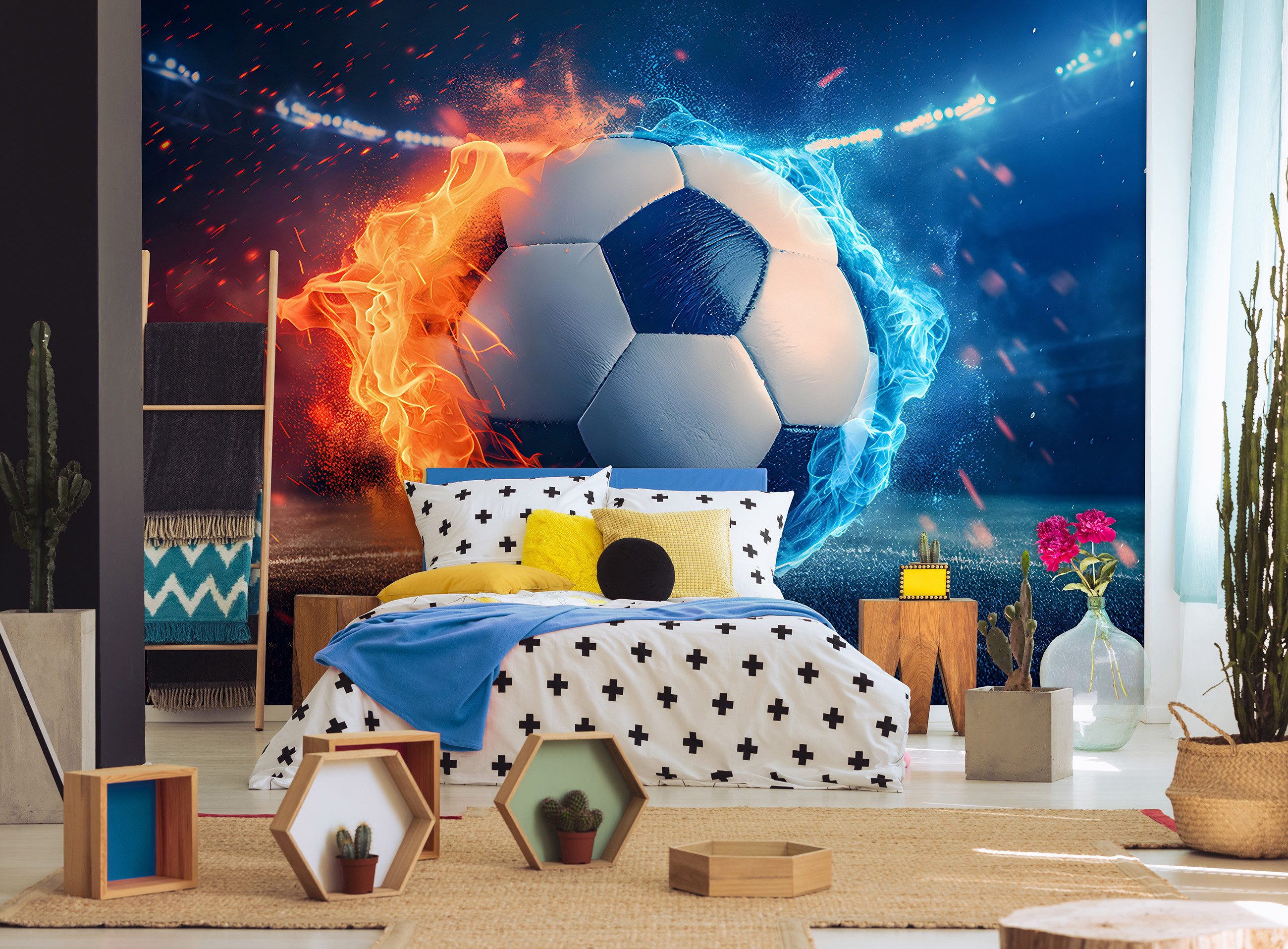 Wallarena Fototapete Junge Fußball - Mehrfarbig - Modern - Vlies - Schlafzimmer, glatt, (2 St), 100x70cm
