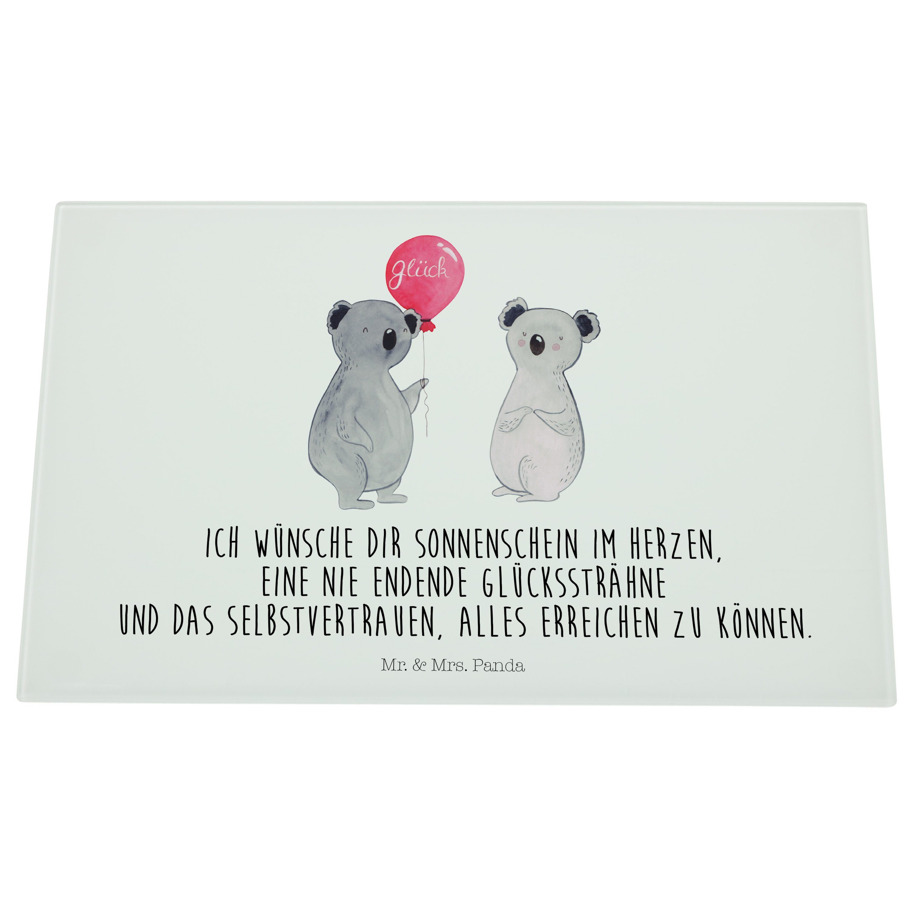 Mr. & Mrs. Panda Servierbrett Schneidebrett, Party, Weiß - Luftballon Geschenk, Glas, G, Koalabär, - (1-St) Premium Koala