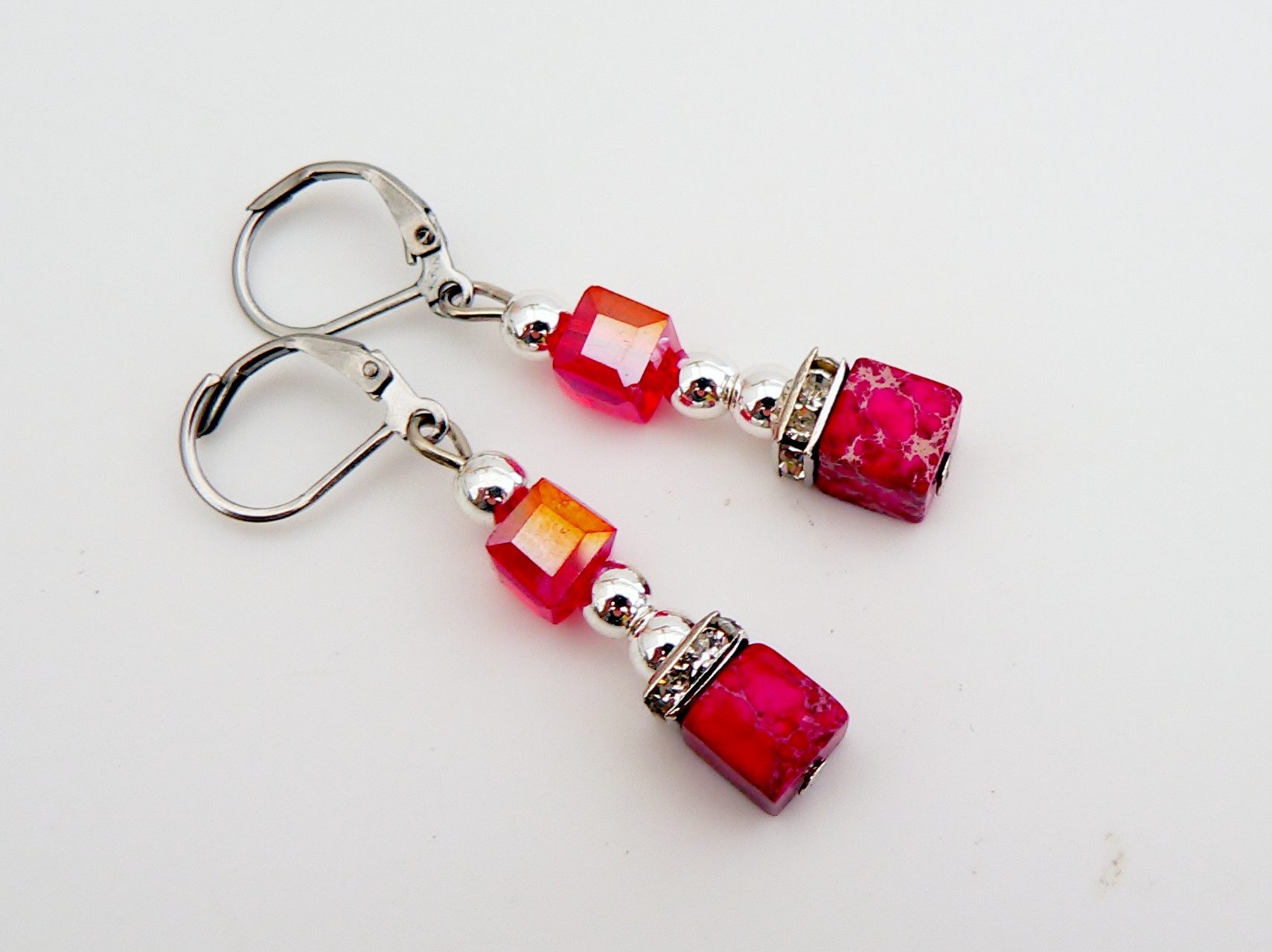 traumschmuck Ohrhänger-Set 560a-o Ohrringe Kristallglau Jaspis vers. Hämatitperlen (Valentinstag, Geburtstag), handgefertigt, Made in Germany