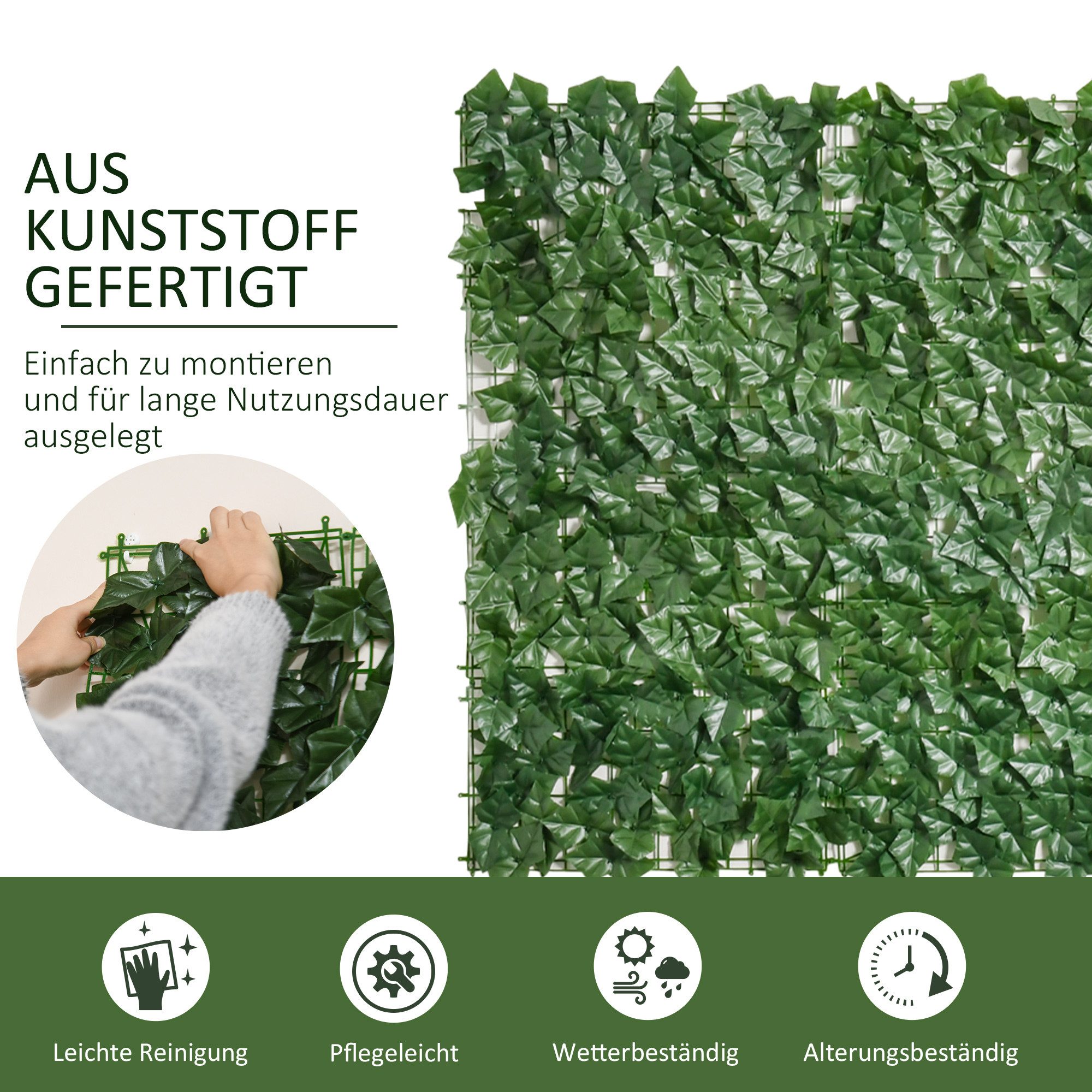 Kunsthecke Dunkelgrüne 300 x 100 cm, furnicato, UV- und witterungsbeständiger Sichtschutz für den Gartenzaun