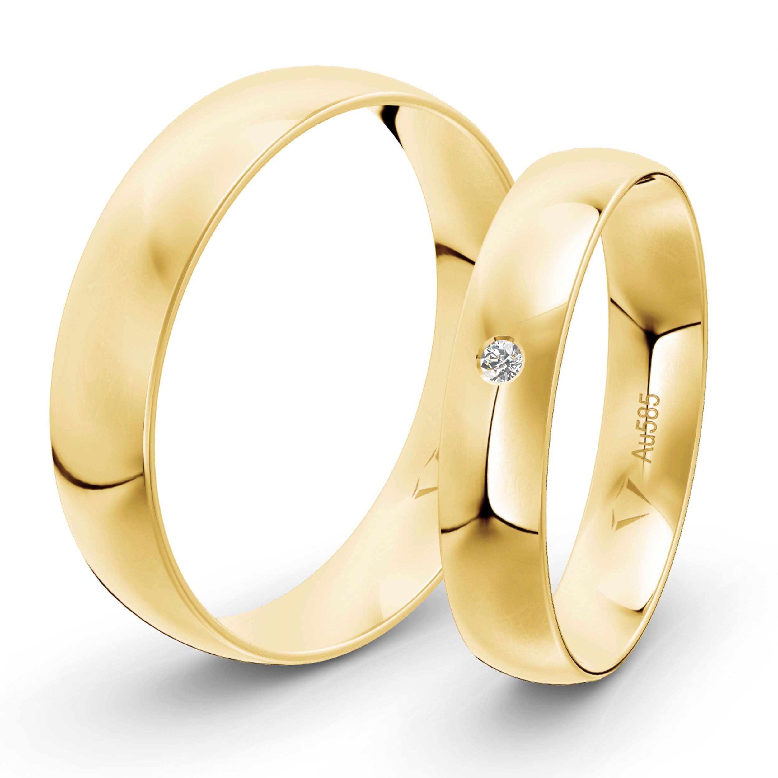 mosa & co. Trauring mit Gravur Classic Gold 585 mit 4mm + 5mm Breite & Diamant im Paarpreis (Eheringe, 2-tlg., 2 Trauringe)