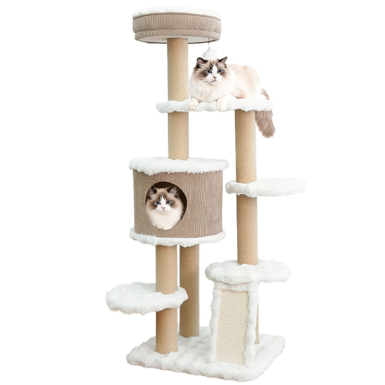 Canadian Cat Company Kratzbaum YARA stabile 12 cm Sisalsäulen, große Höhle Ø 47,5 cm mehrstufiger Design Kratzbaum