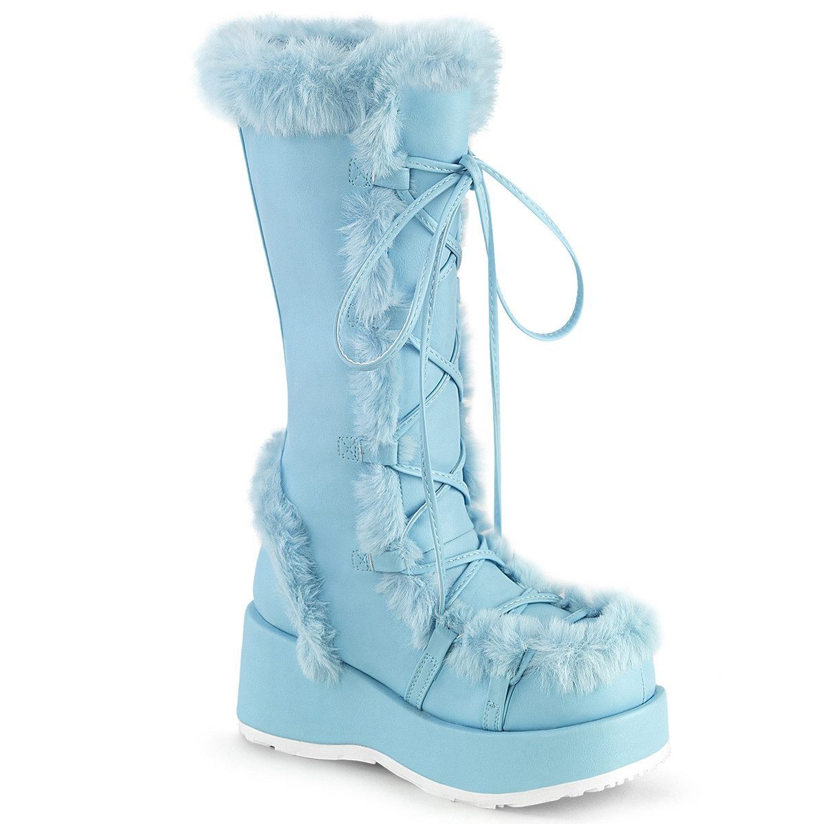DemoniaCult Sale CUBBY-311 DemoniaCult vegane Damen Schnür Plateaustiefel Fellbesa High-Heel-Stiefel