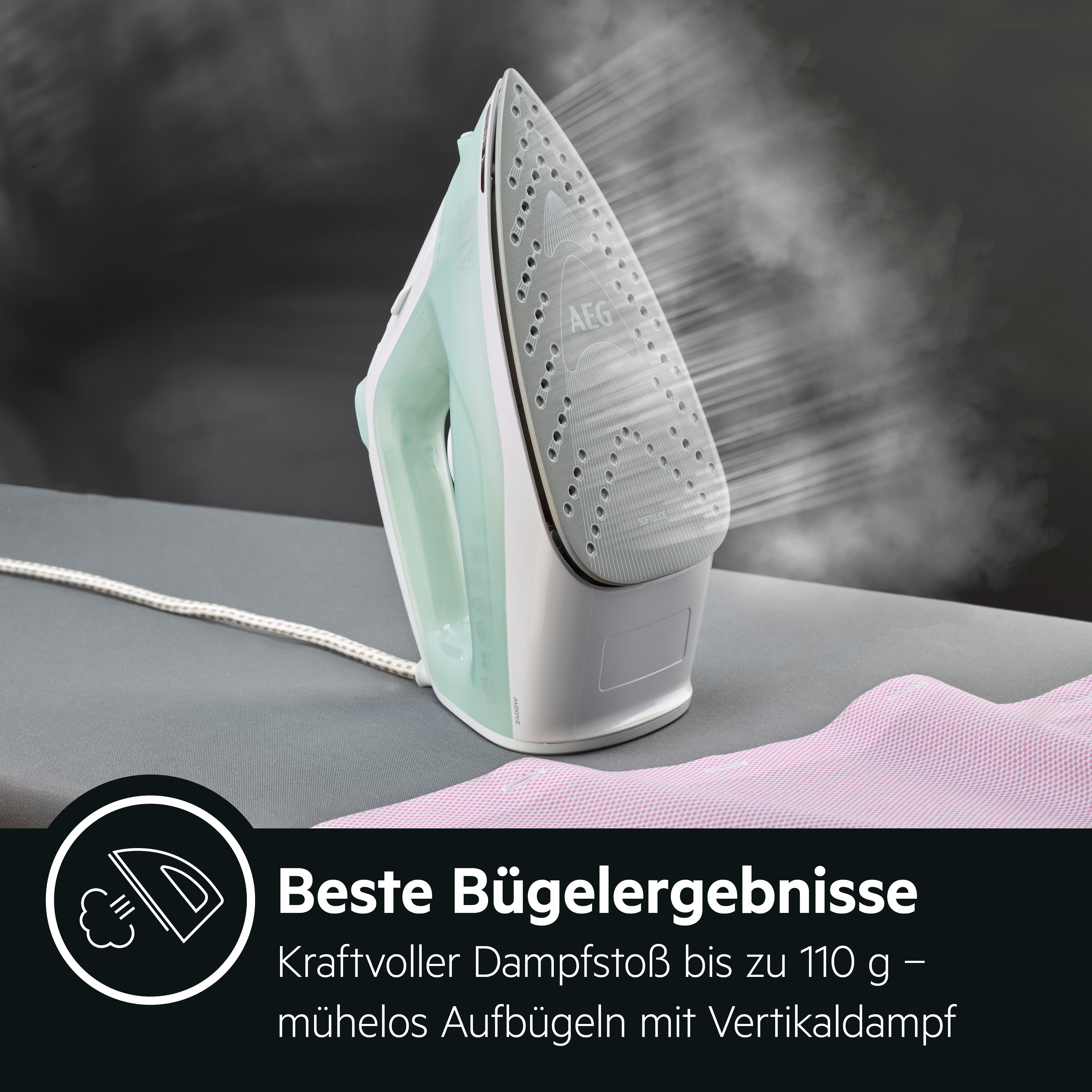 AEG Dampfbügeleisen EasyLine DB 1740LG, 2400 W, Filtration mit Anti-Kalk-Patrone, Restwärmeanzeige, 110 g Dampfstoss