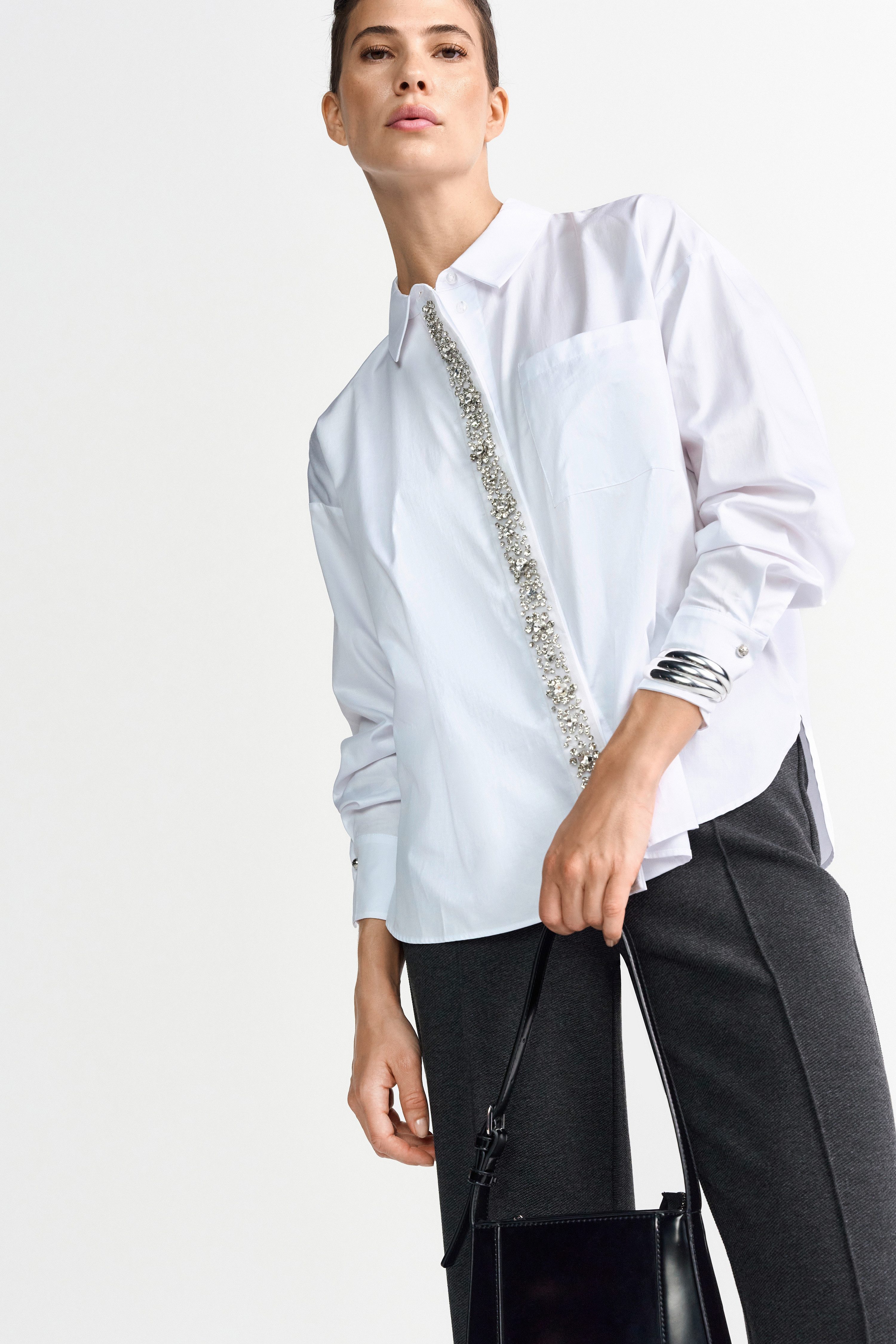 RICHROYAL Langarmbluse mit Strassknopfleiste, oversized günstig online kaufen