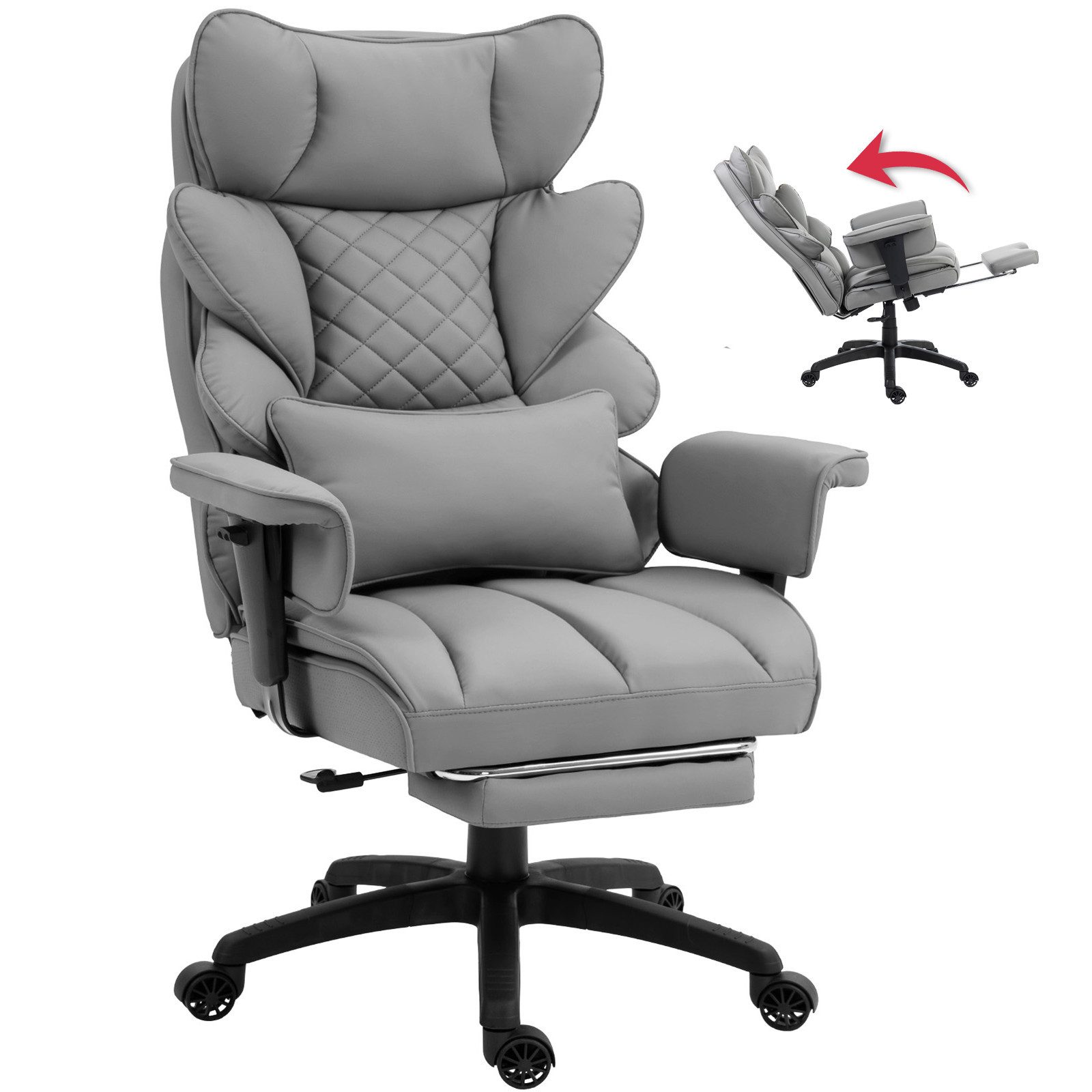 Dowinx Gaming-Stuhl Bürostuhl Ergonomisch mit Taschenfeder-Kissen (Packung), Chefsessel mit weiche Rückenlehne und verstellbare Lendenkissen