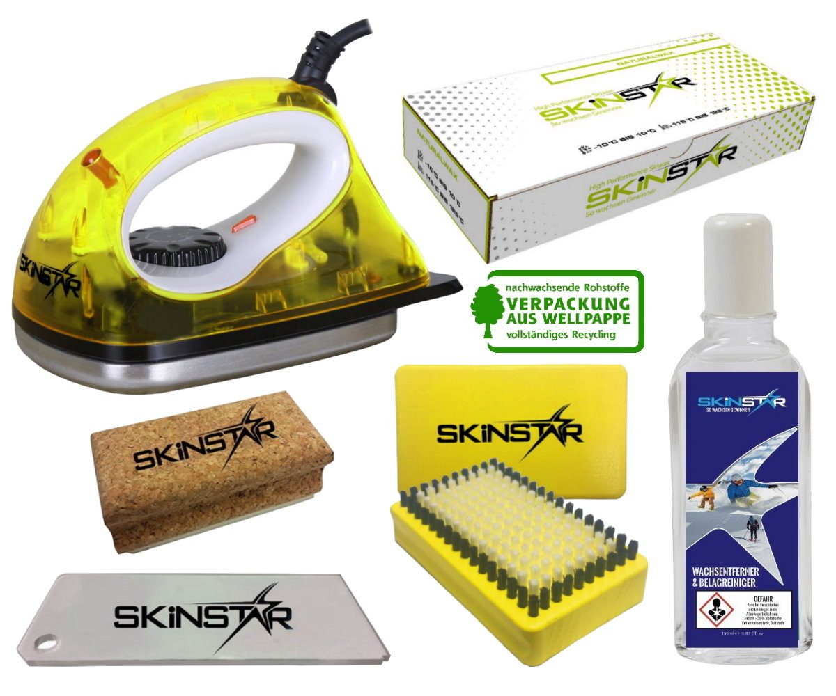 SkinStar Ski SKINSTAR Starter Ski Wachs Set Wachsbügeleisen Bürste Natural Wax