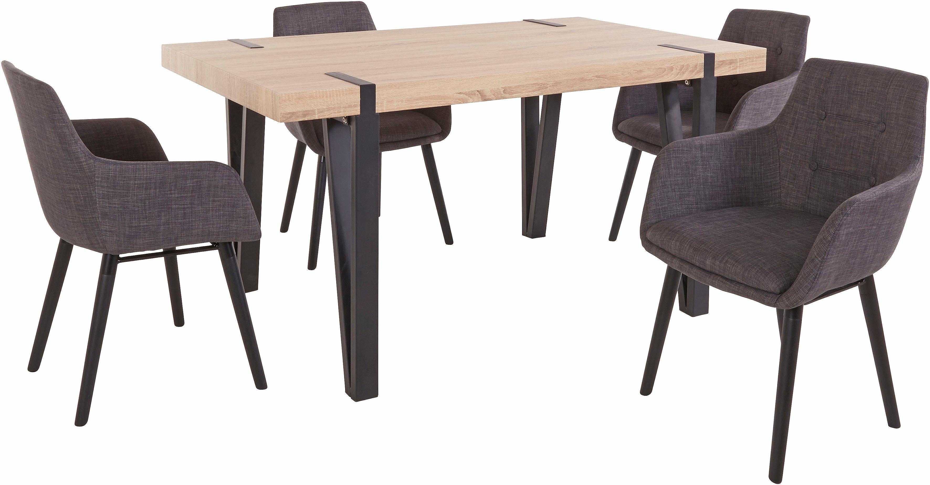 Home affaire Essgruppe Sanchez und Bradford, (Set, 5-tlg), mit Tisch, Breite 150 cm eichefarben sägerau/Anthrazit