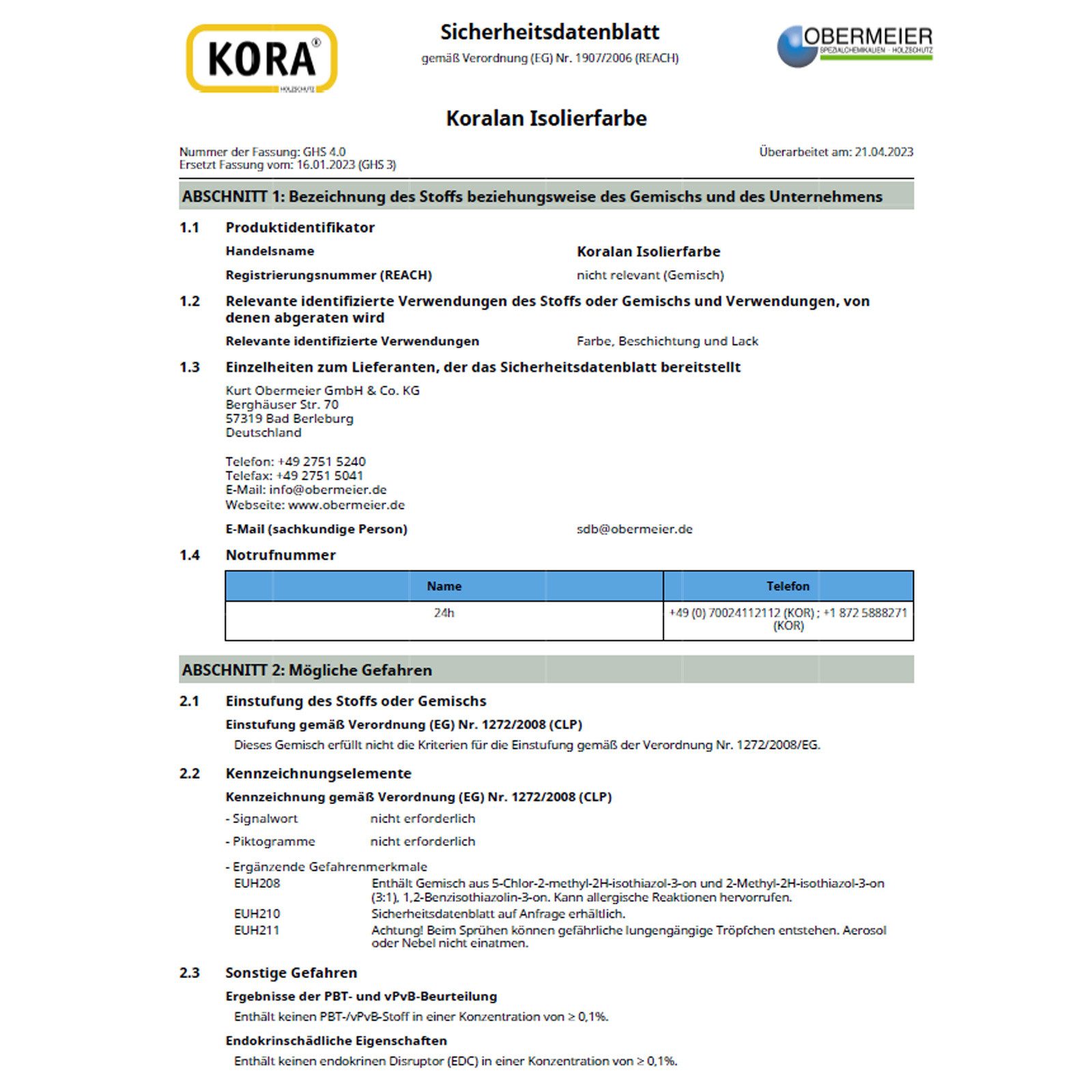 KORA Isoliergrundierung Koralan Isolierfarbe Weiss - 0.75 Ltr