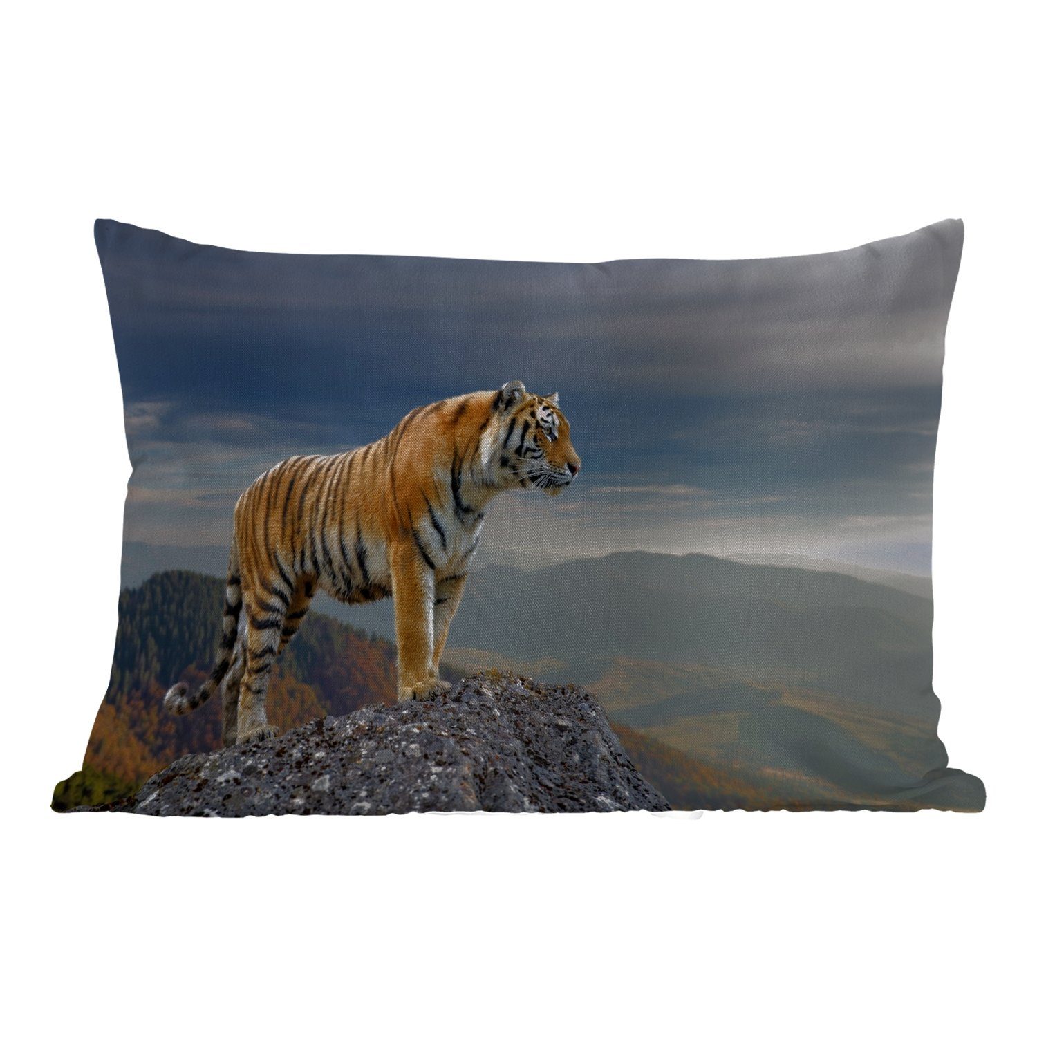 MuchoWow Dekokissen Tiger - Berg - Natur - Landschaft, Outdoor-Dekorationskissen, Polyester, Dekokissenbezug, Kissenhülle