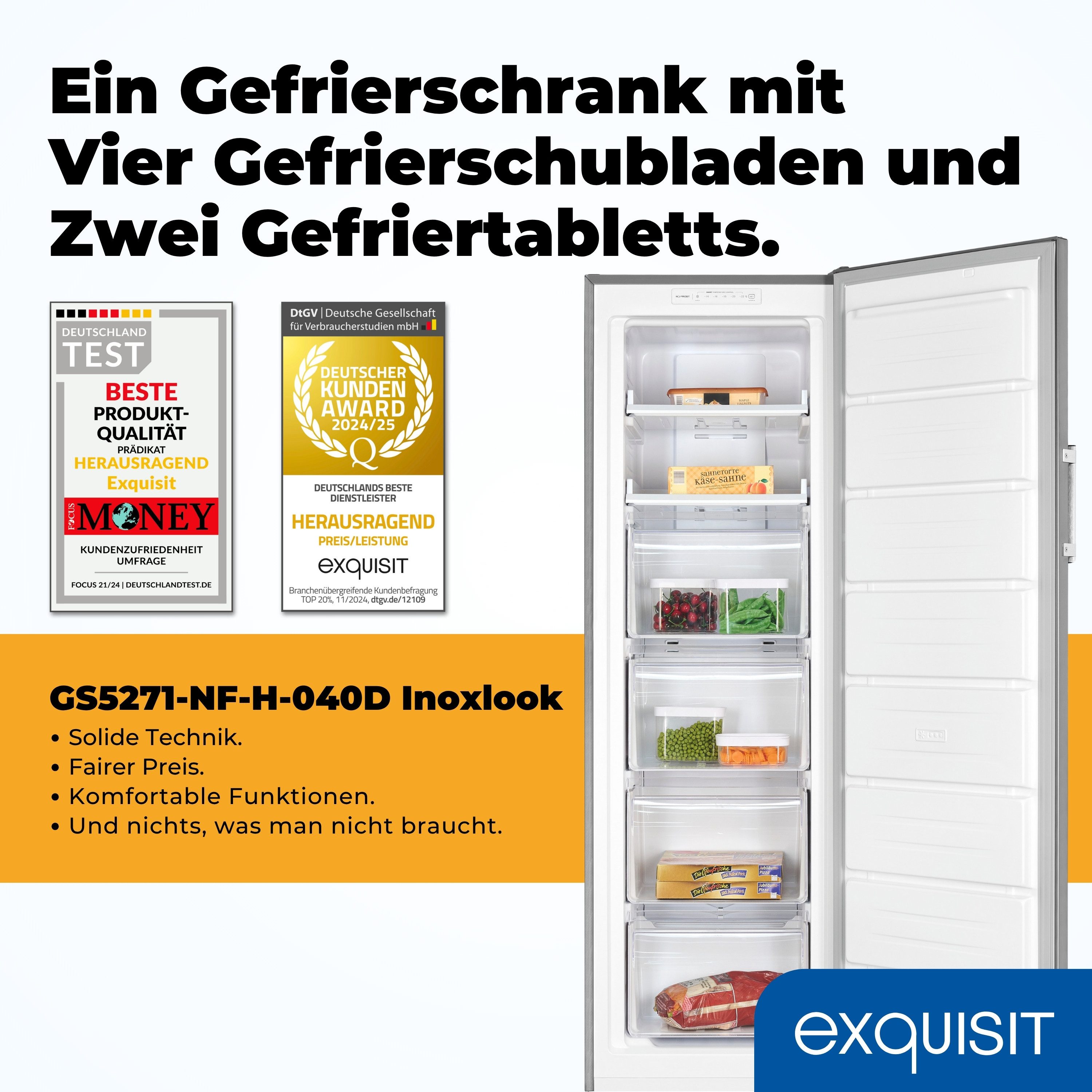 exquisit Gefrierschrank GS5271-NF-H-040D, 170.5 cm hoch, 54 cm breit