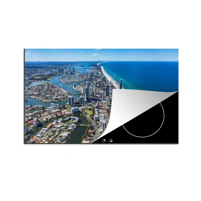 MuchoWow Herdblende-/Abdeckplatte Luftaufnahme der Gold Coast in Australien an einem klaren Tag Vinyl (1 tlg) induktionskochfeld Schutz für die küche Ceranfeldabdeckung