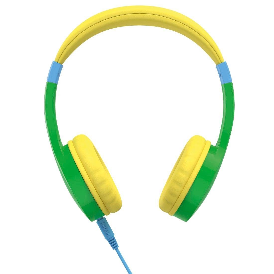 Hama Kinderkopfhörer On Ear, robust, Mikrofon, Größenverstellbar, grün-gelb und Integriertes Siri stabil (Sprachsteuerung, Assistant) flexibel, Kinder-Kopfhörer Google Lautstärkebegrenzung