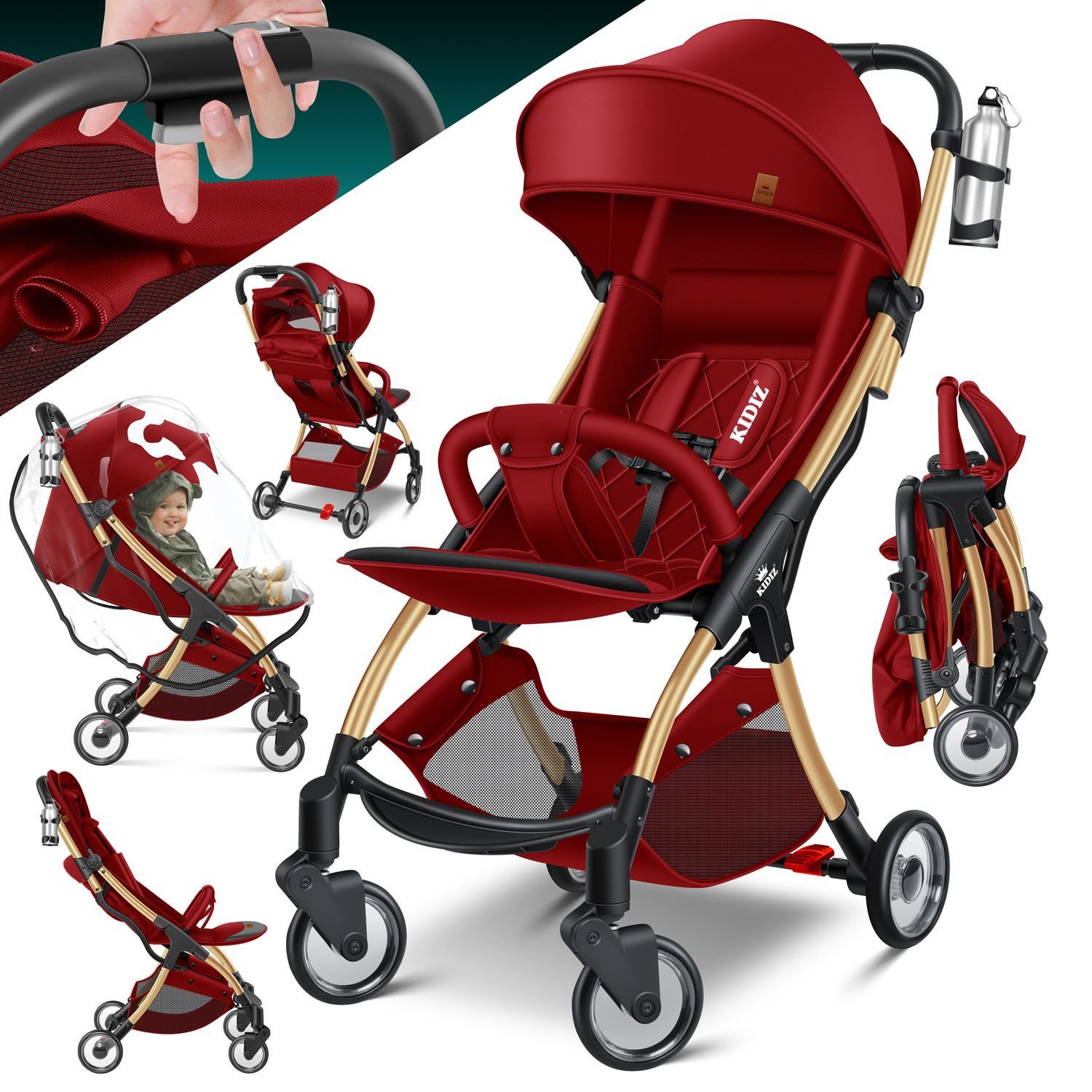 Kombi-Kinderwagen Sportwagen Faltbar, Buggy mit verstellbaren Rückenlehnen & 360° Räder