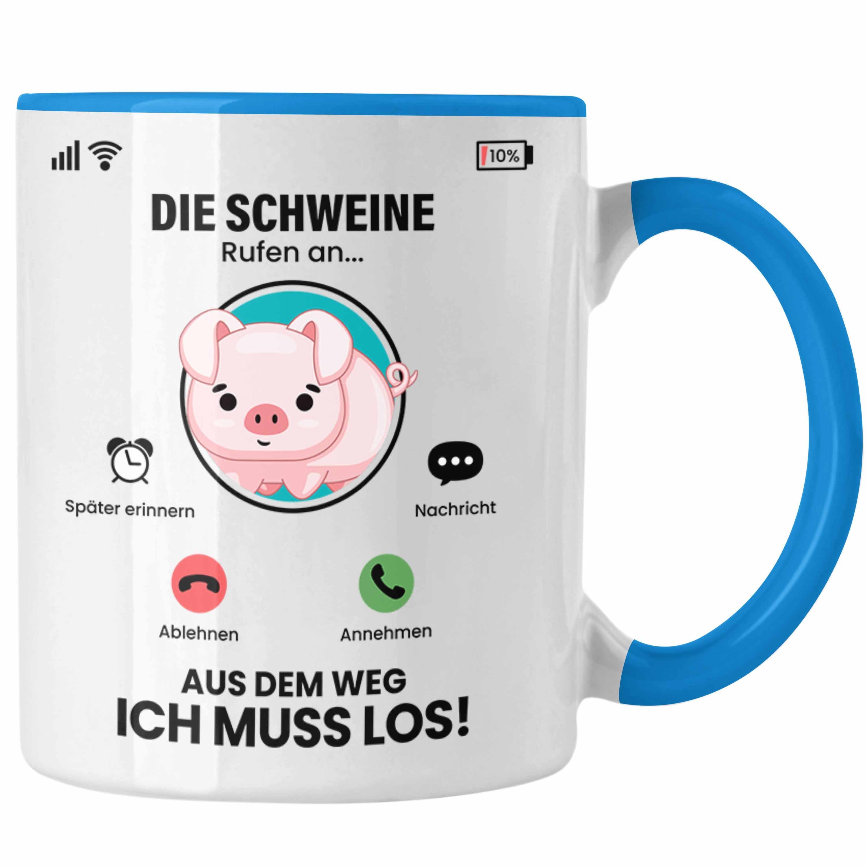 Trendation Tasse Die Schweine Rufen An Tasse Geschenk für Schweine Züchter Besitzer Ges Blau