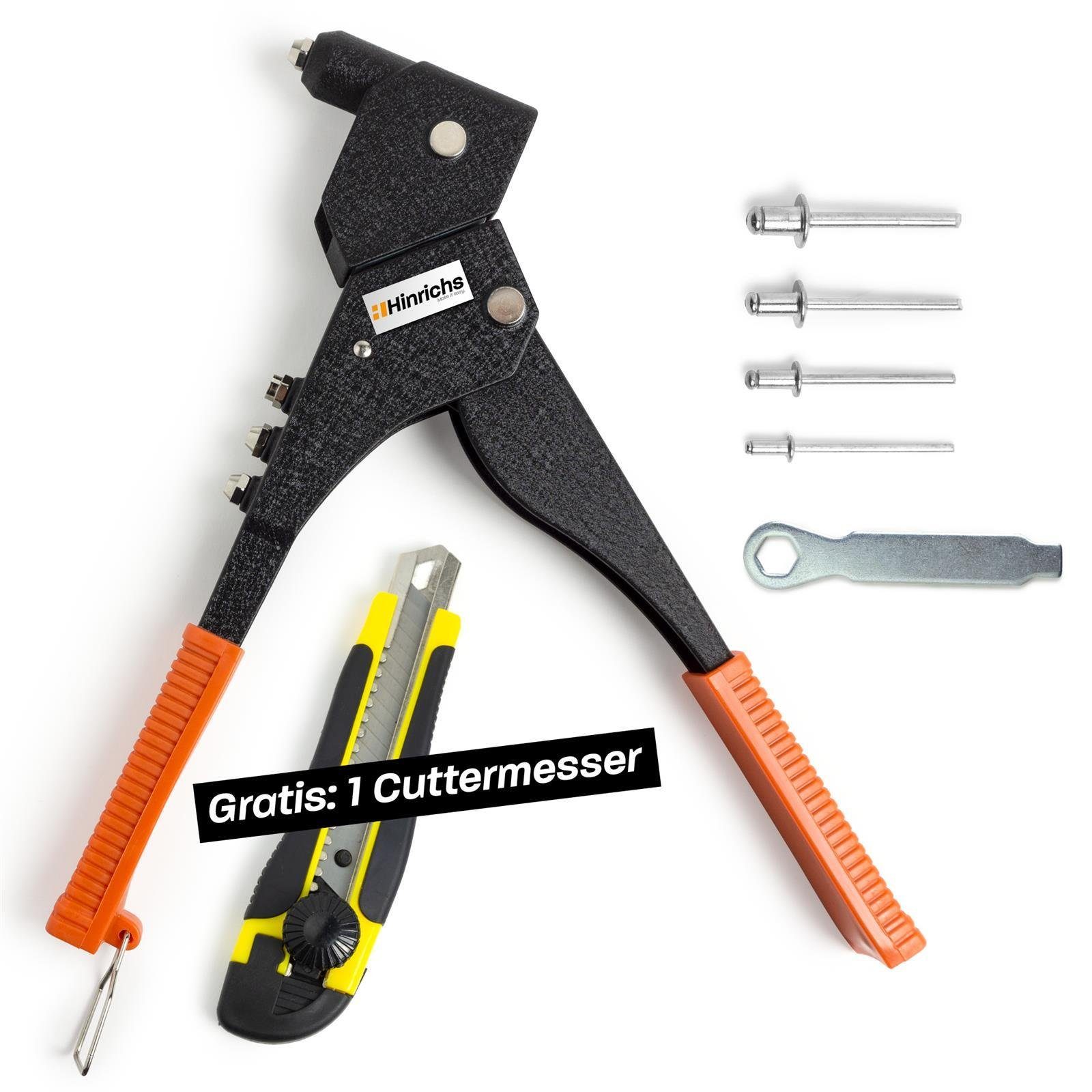 Hinrichs Blindnietzange Nietenzange Set, Blindnietenzange Set mit Alu Nieten 100-tlg., mit 100 Alu Nieten, mit 100 Alu Nieten