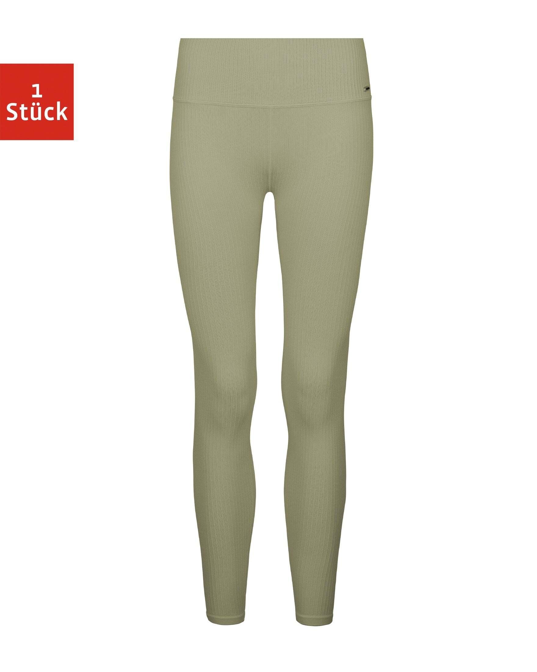 SNOCKS Highwaist perfekt blickdicht, Gerippte (1-tlg) Pastellgrün Leggings seamless Sport den und Leggings für