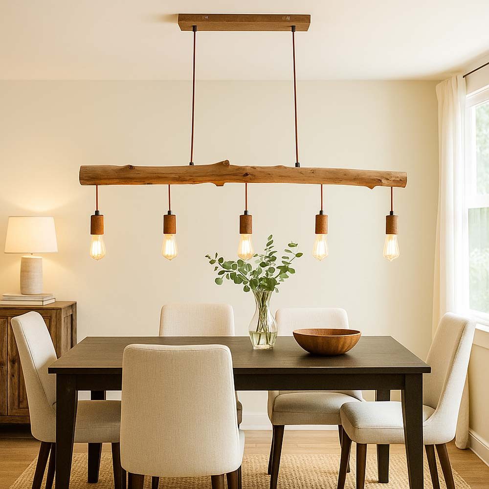 GLOBO LIGHTING LED-Hängeleuchte, Leuchtmittel inklusive, Vintage Stil Decken Pendel Lampe Filament Holz Balken Hänge Leuchte im