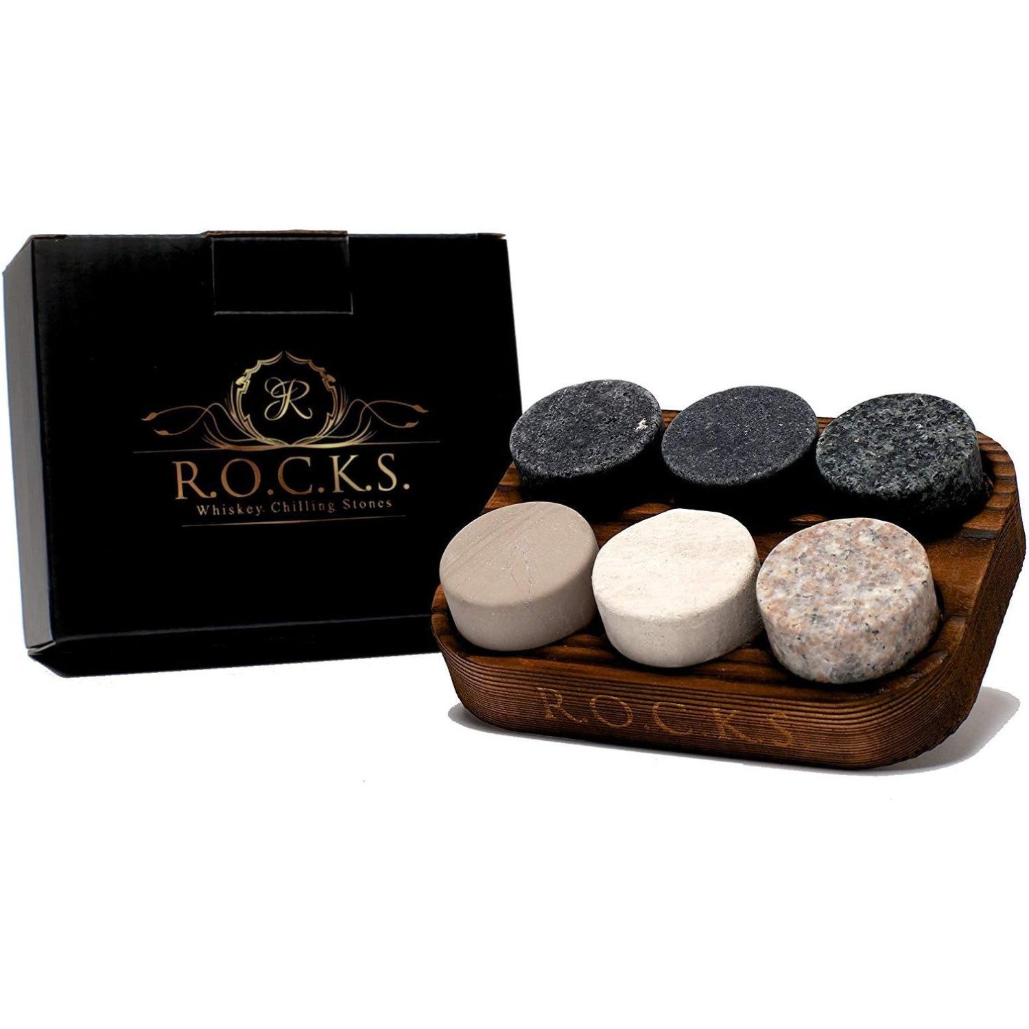 Cocktail-Set Handgefertigte Premium Whiskey Steine aus Granit 6 Stk Geschenkset