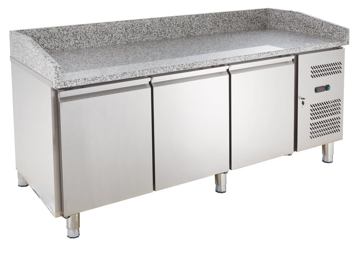 GastroHero Dönergrill Kühlschrank Pizzakühltisch 202 cm Granit 3 Türen Edelstahl, 330 W