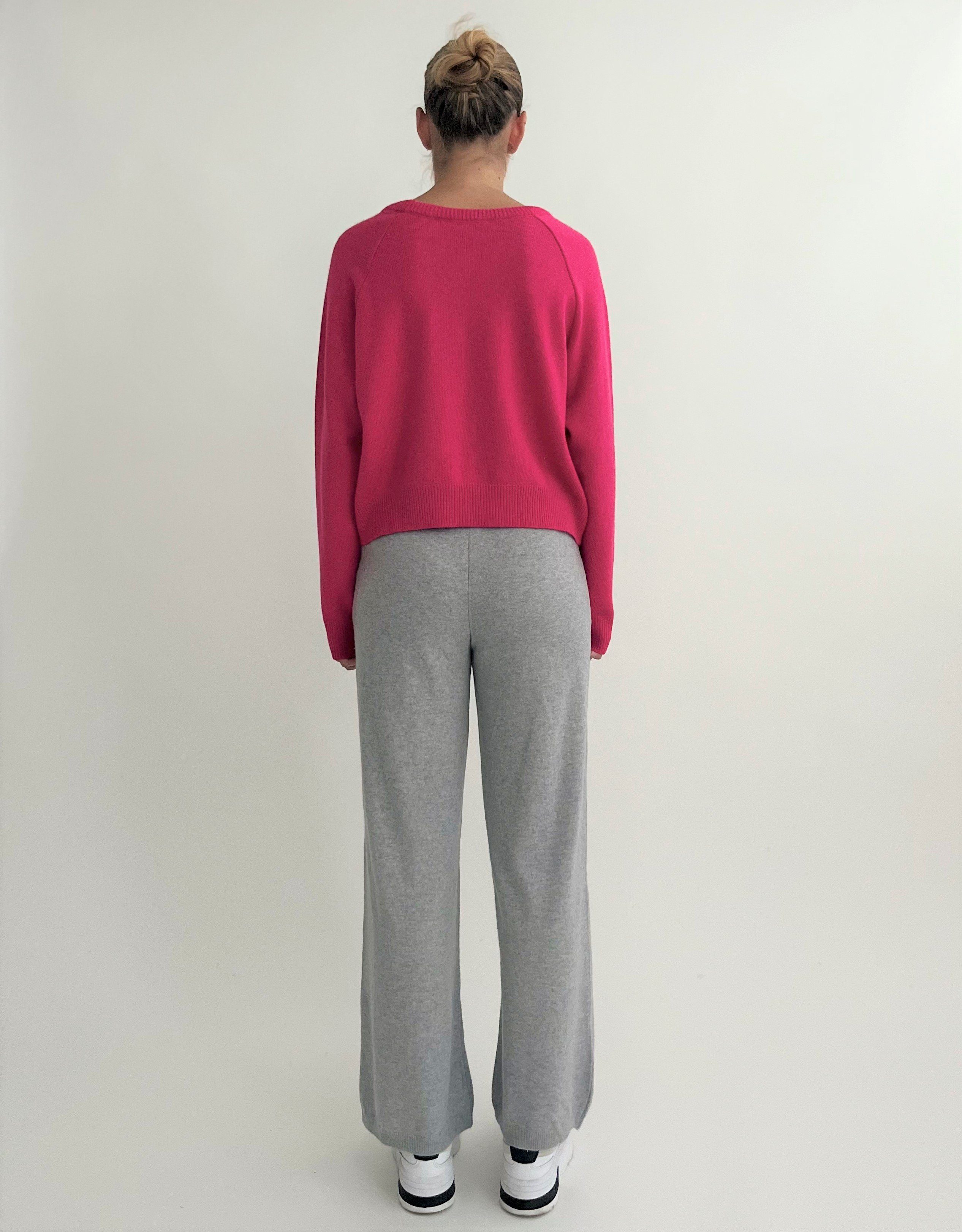 Merino kurze Cashmere aus pink modisch Mix Rundhalspullover Zuckerwatte Form