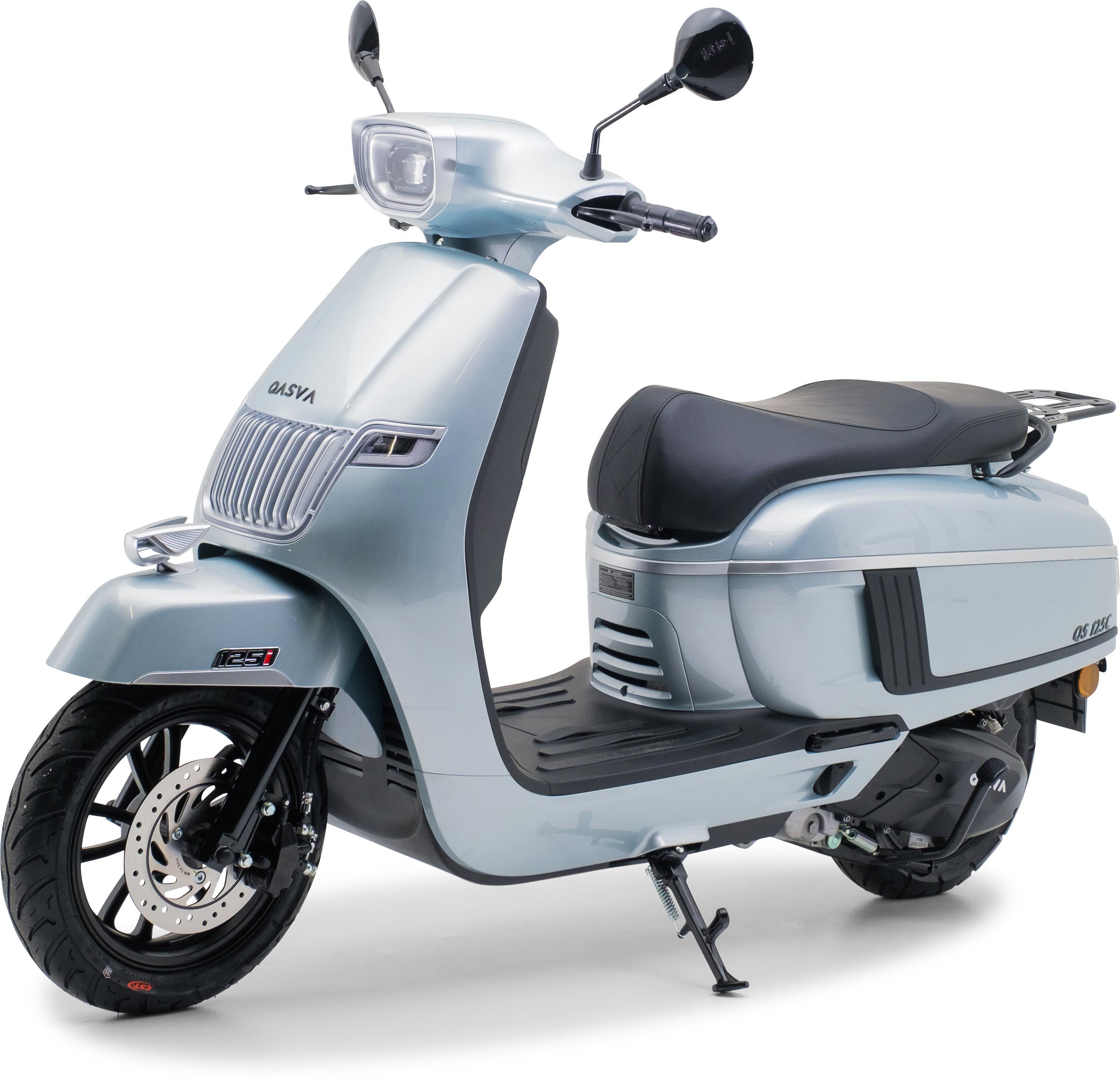 Burnout Motorroller QS125 C Silber, 125 ccm, 99 km/h, Euro 5, Klassisches Design, Keyless Go, Alarmanlage, USB Anschluss