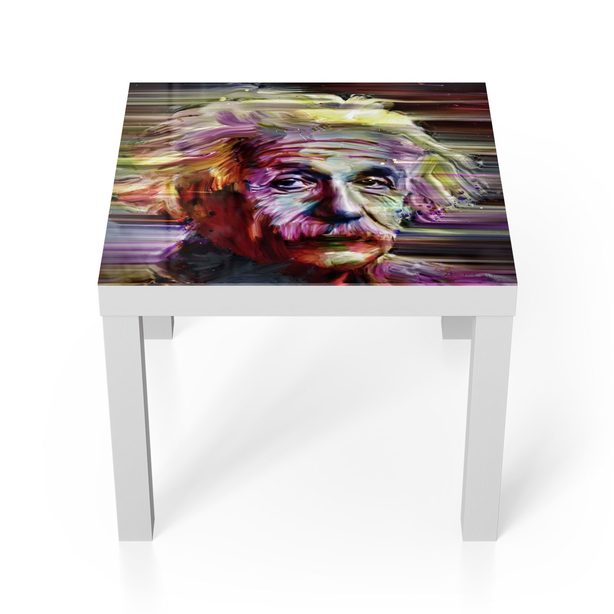 DEQORI Couchtisch 'Albert Einstein modern Glastisch Glas Weiß Porträt', Beistelltisch