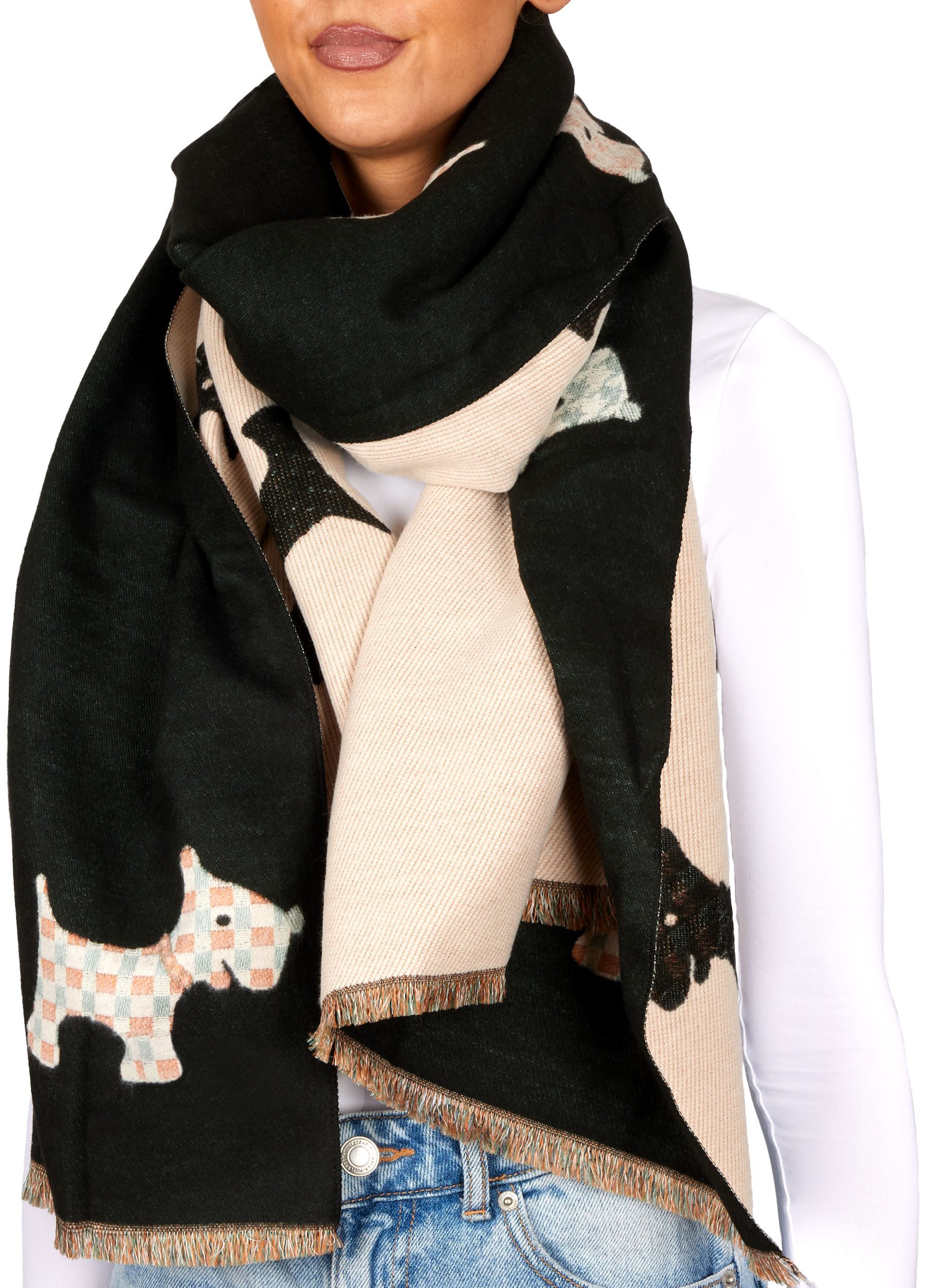 BRUBAKER Schal Cashmirillo Damen Schal mit Hunde Muster - Warm und Kuscheli günstig online kaufen