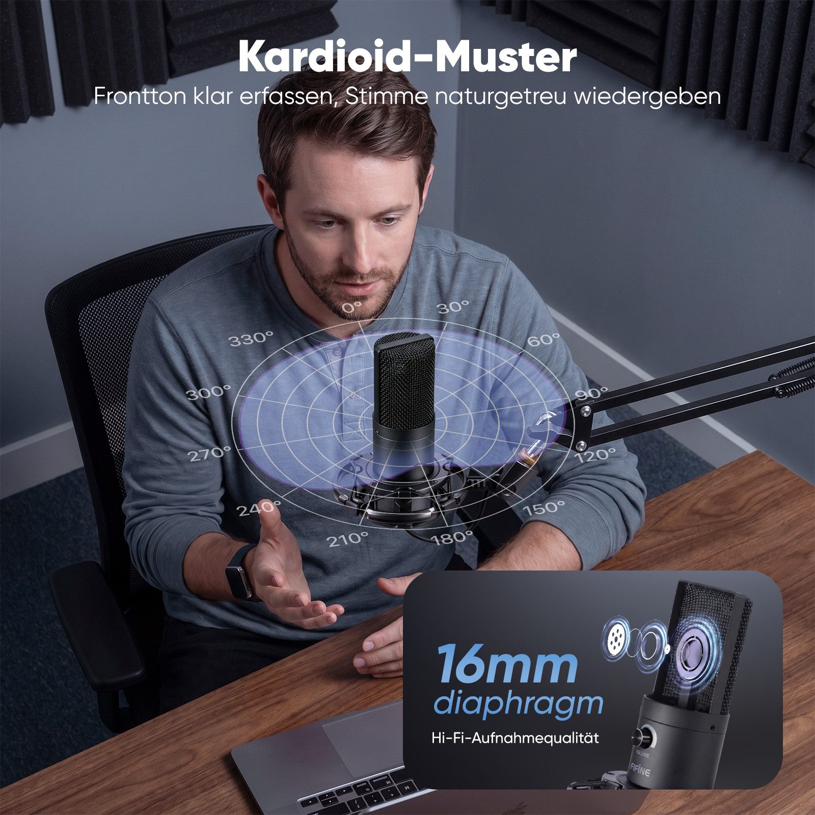 FIFINE Mikrofon USB Kondensator Mikrofon PC Streaming Studio Mikrofon