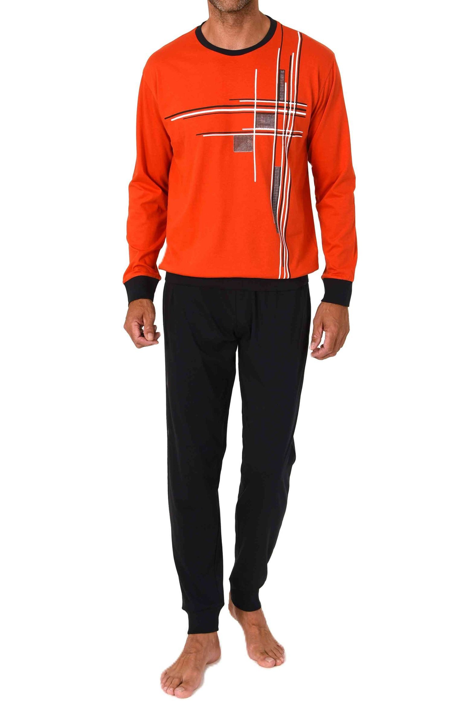 Normann Pyjama Normann Herren langarm Schlafanzug mit Bündchen und edlen Frontprint
