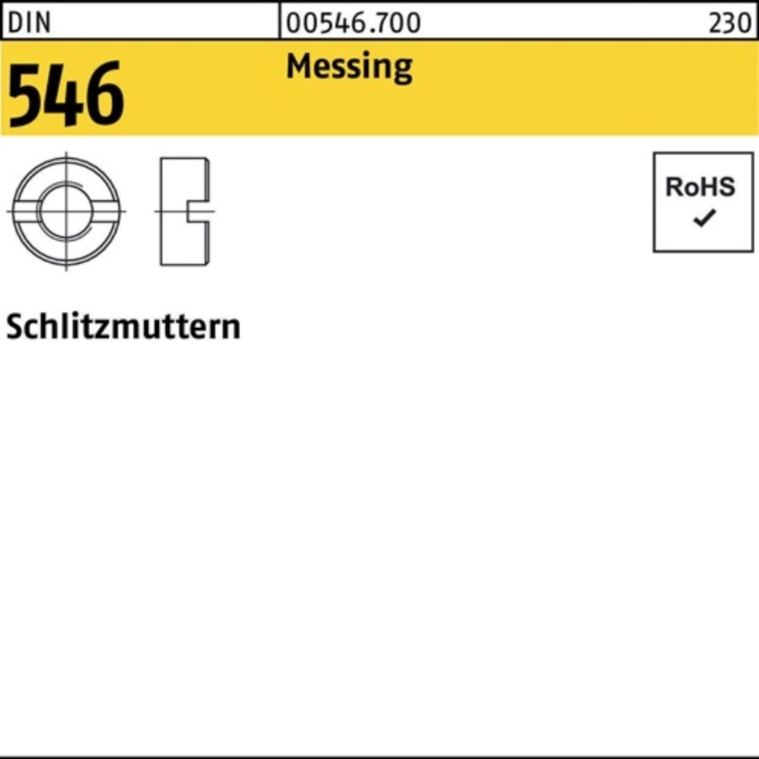 Reyher Schlitzmutter 100er Pack Schlitzmutter DIN 546 M4 Messing 100 Stück DIN 546 Messing