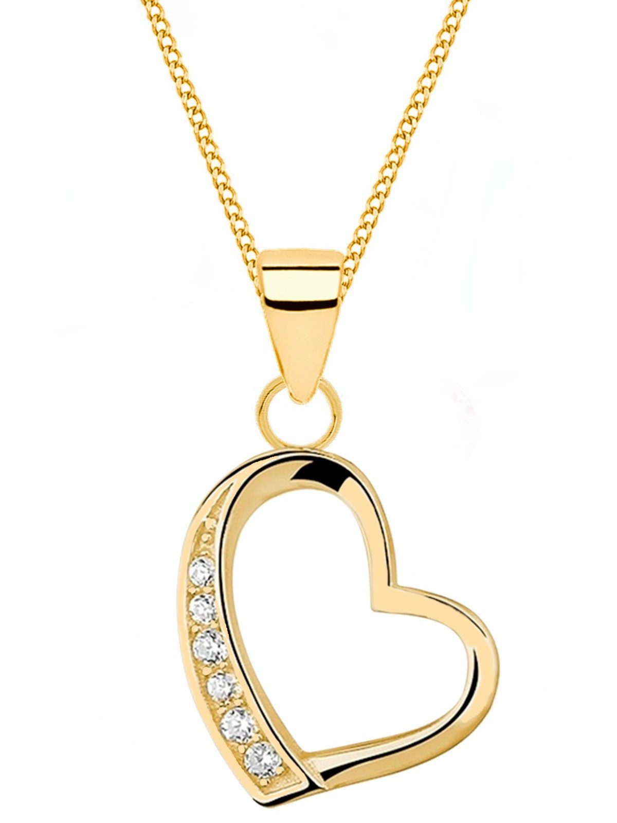 Goldene Hufeisen Herzkette Herzanhänger Gold vergoldete Silberkette, 925 Sterling Silber (hypoallergen)