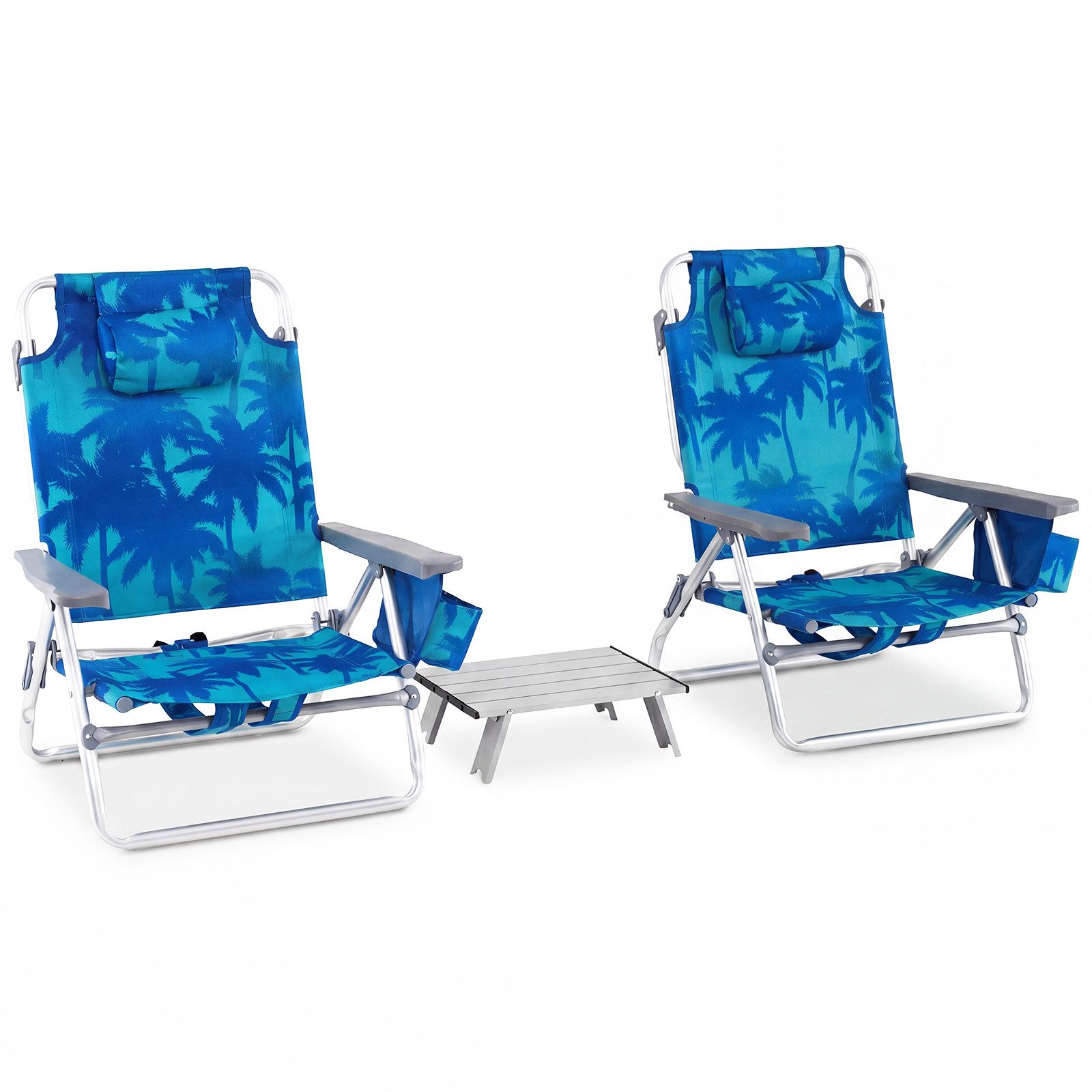 COSTWAY Gartenliege, 3 St., Strandstühle mit Tisch, klappbare Campingstühle
