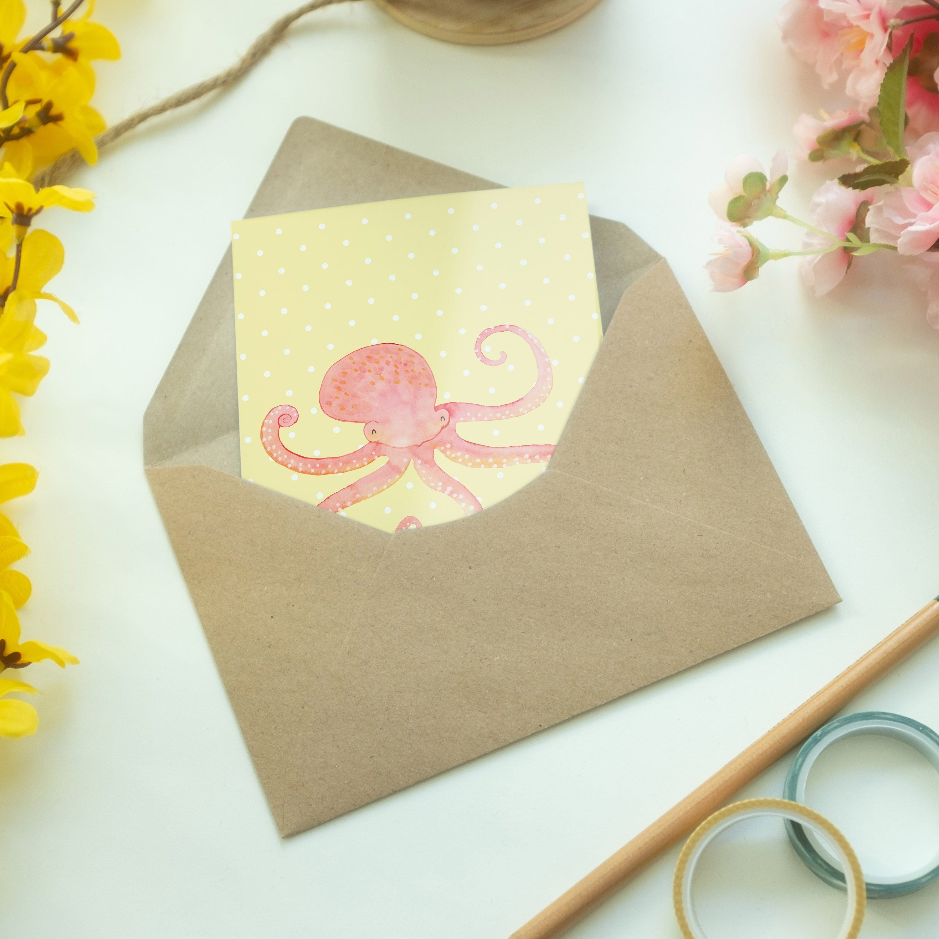Einladungskarte, lustige Mrs. - Panda - Gelb Grußkarte Meer, Geschenk, Mr. Pastell Tintenfisch &