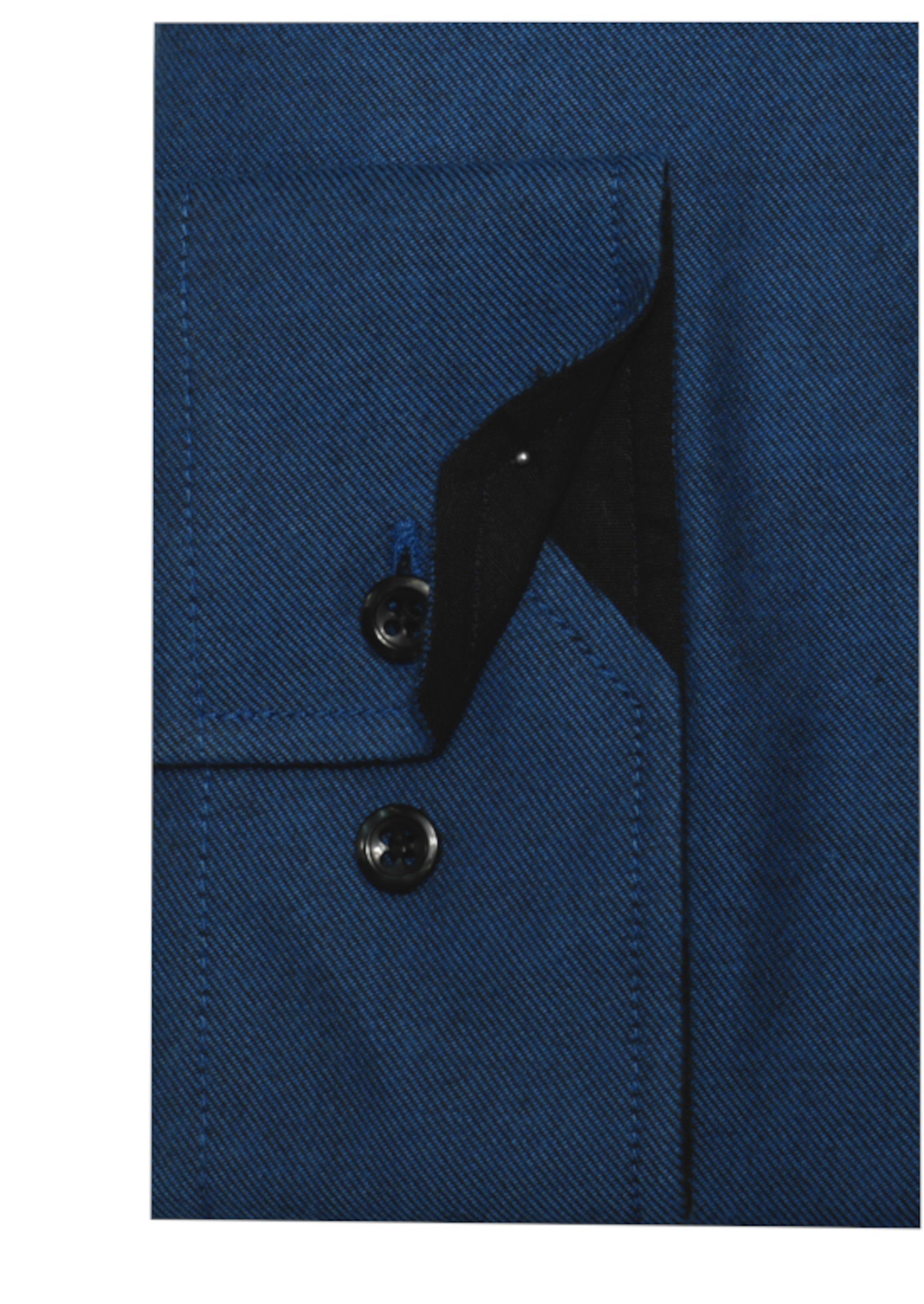 Twill, Hemden EU Huber Made Fit-gerader Stehkragen, Regular weicher HU-0095 Langarmhemd in Schnitt, blau