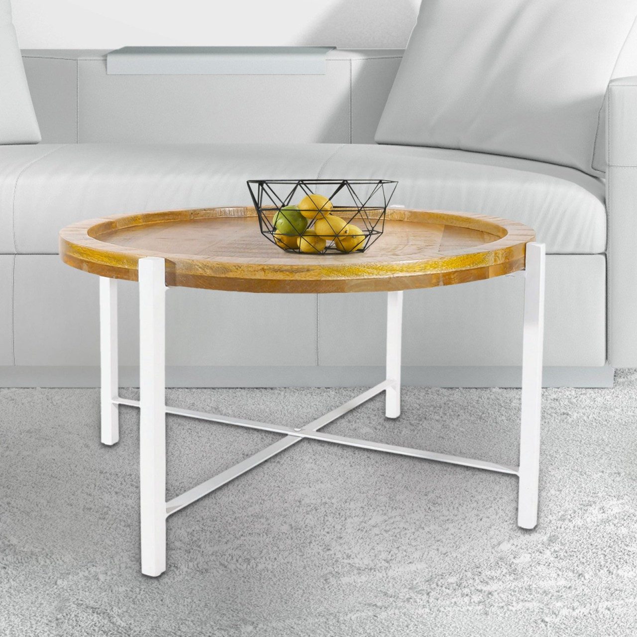 soma Couchtisch Couchtisch ø75cm Beistelltisch Wohnzimmer Tisch rund Sioux Metall Ges, tabacco - white