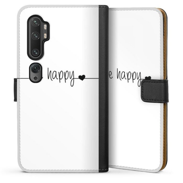 DeinDesign Handyhülle Statement Sprüche Glück Be Happy weisser Hintergrund Xiaomi Mi Note 10 Pro Hülle Handy Flip Case Wallet Cover