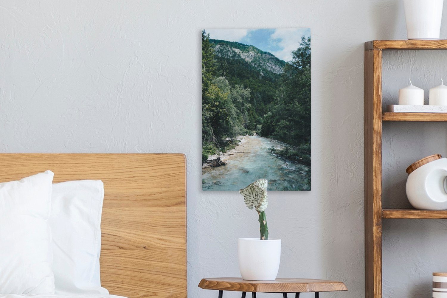 OneMillionCanvasses® Leinwandbild 20x30 (1 Zackenaufhänger, cm Gemälde, der Leinwandbild inkl. in bespannt reißende Der Fluss Soca St), im Triglav-Nationalpark, fertig Tolmin-Schlucht