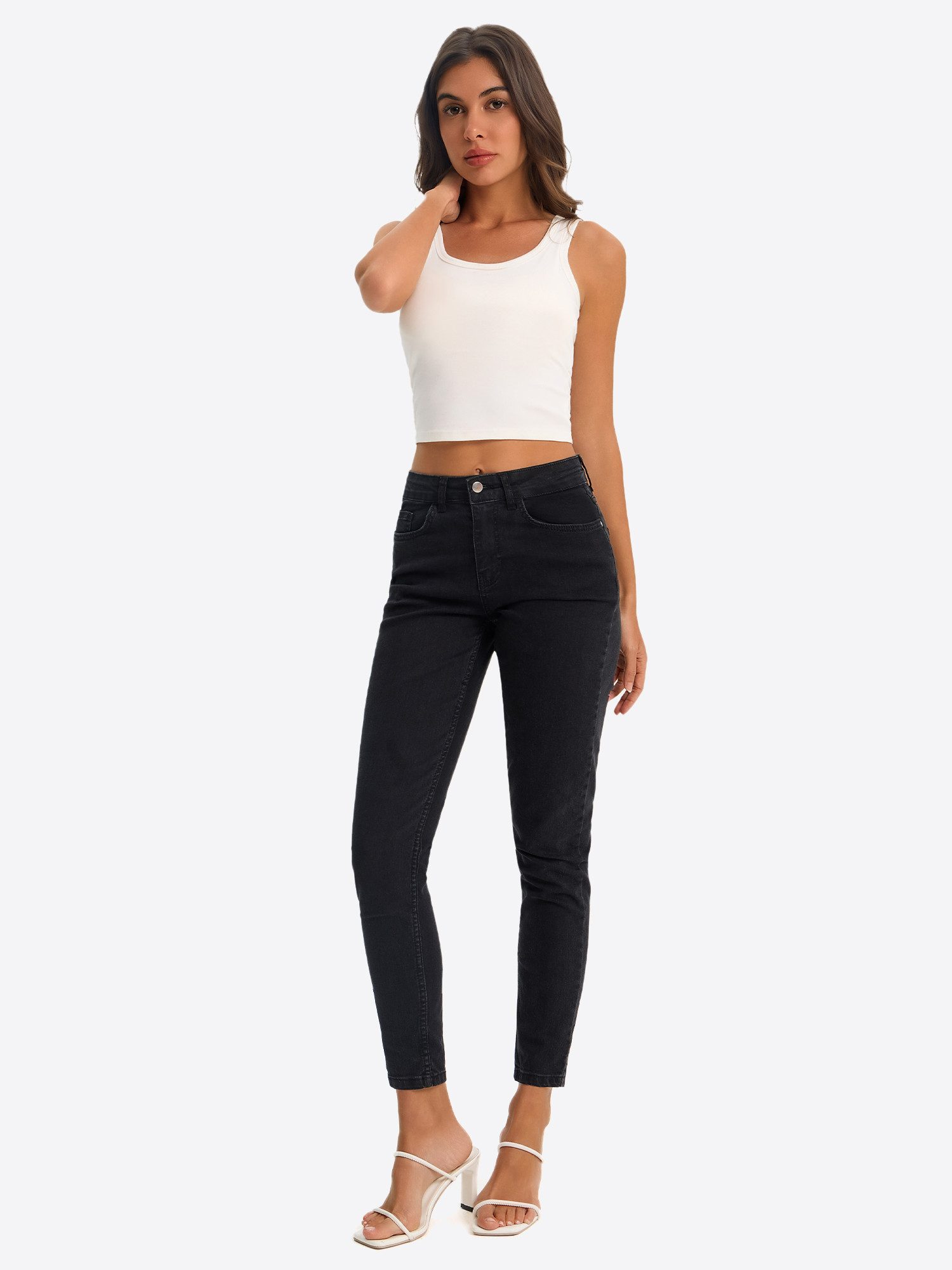 Imily Bela 7/8-Jeans Damen High-Waist Ankle-Jeans Slim Fit Denim (Packung, 1-tlg., 1per-Pack) in Unifarbe