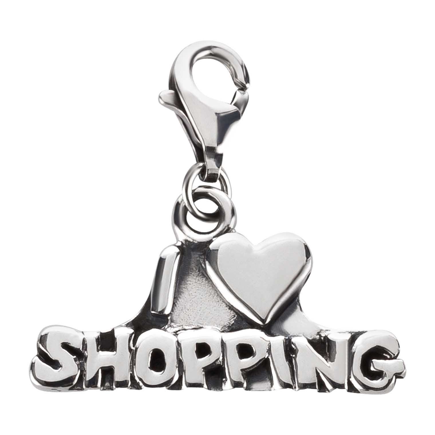 schmuck23 Charm-Einhänger Charm Anhänger I love Shopping 925 Silber Kettenanhänger (1-tlg), Für Armband, Halskette oder Schlüsselanhänger