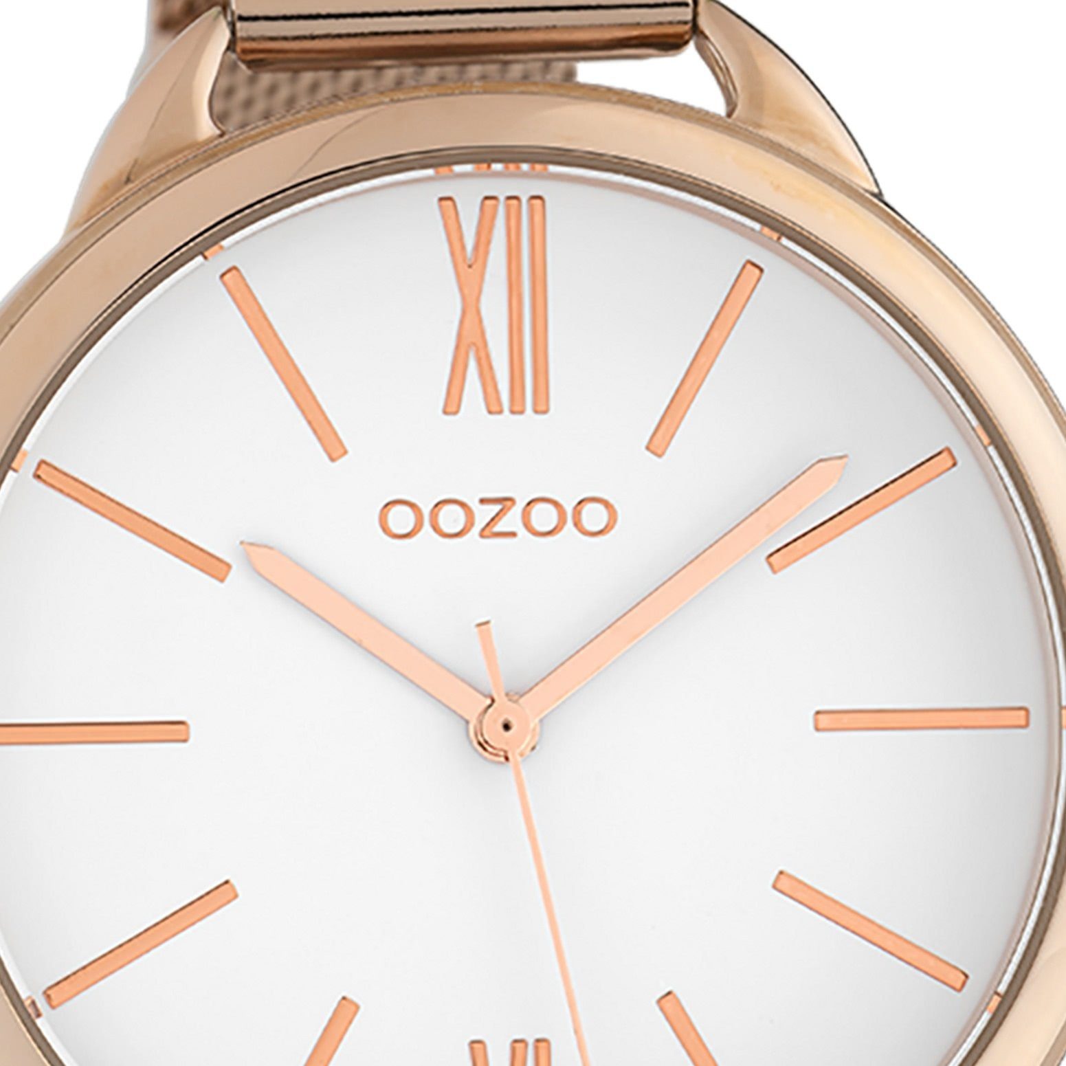 OOZOO Quarzuhr Oozoo Damen Armbanduhr rund, Metallarmband, Fashion-Style, (ca. Indizes: stripes 44mm) Damenuhr Timepieces groß Analog