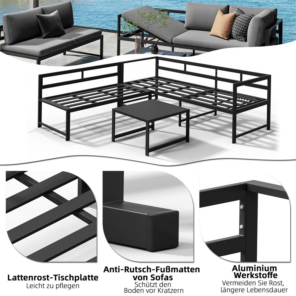 Melko GartenloungeSet Ecklounge mit Liegefunktion Aluminium Sitzgruppe