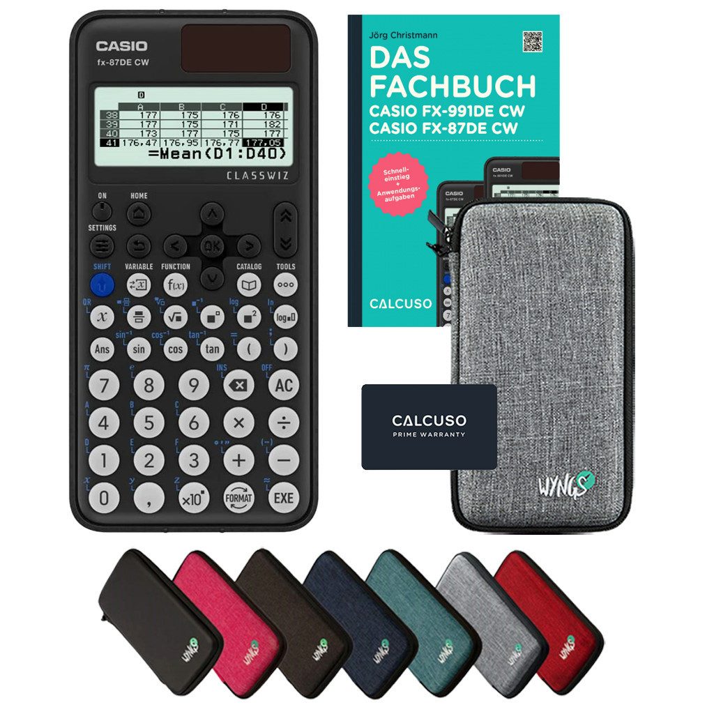 CASIO Taschenrechner fx-87DE CW inkl. Schutztasche Hellgrau & Fachbuch (160 Seiten, DIN A5)