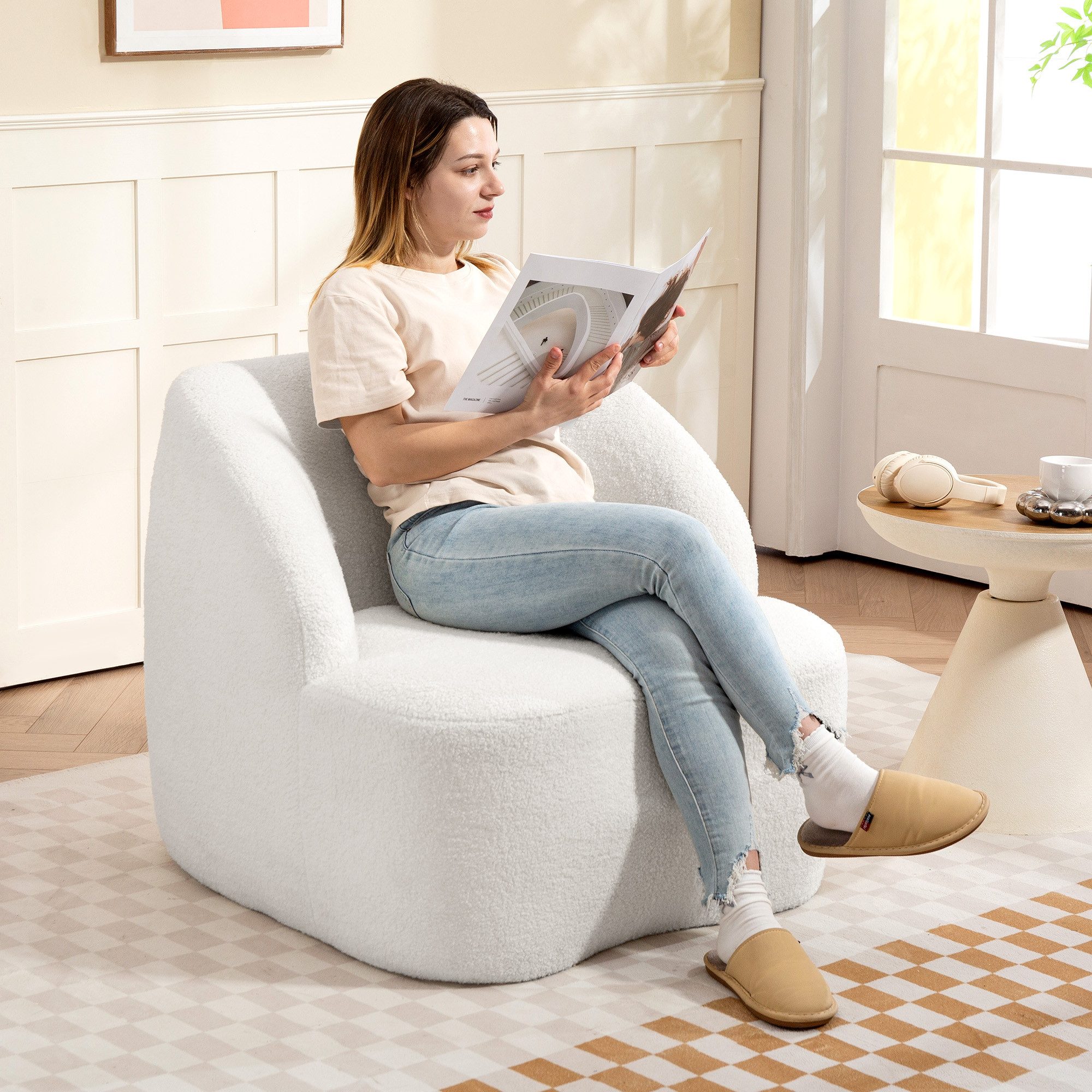 HOMCOM Sofa Sofa Cloud Couch mit Armlehne, geschwungenem Design, Modernes Sessel 1 Teile, für Wohnzimmer, Keine Montage erforderlich Cremeweiß