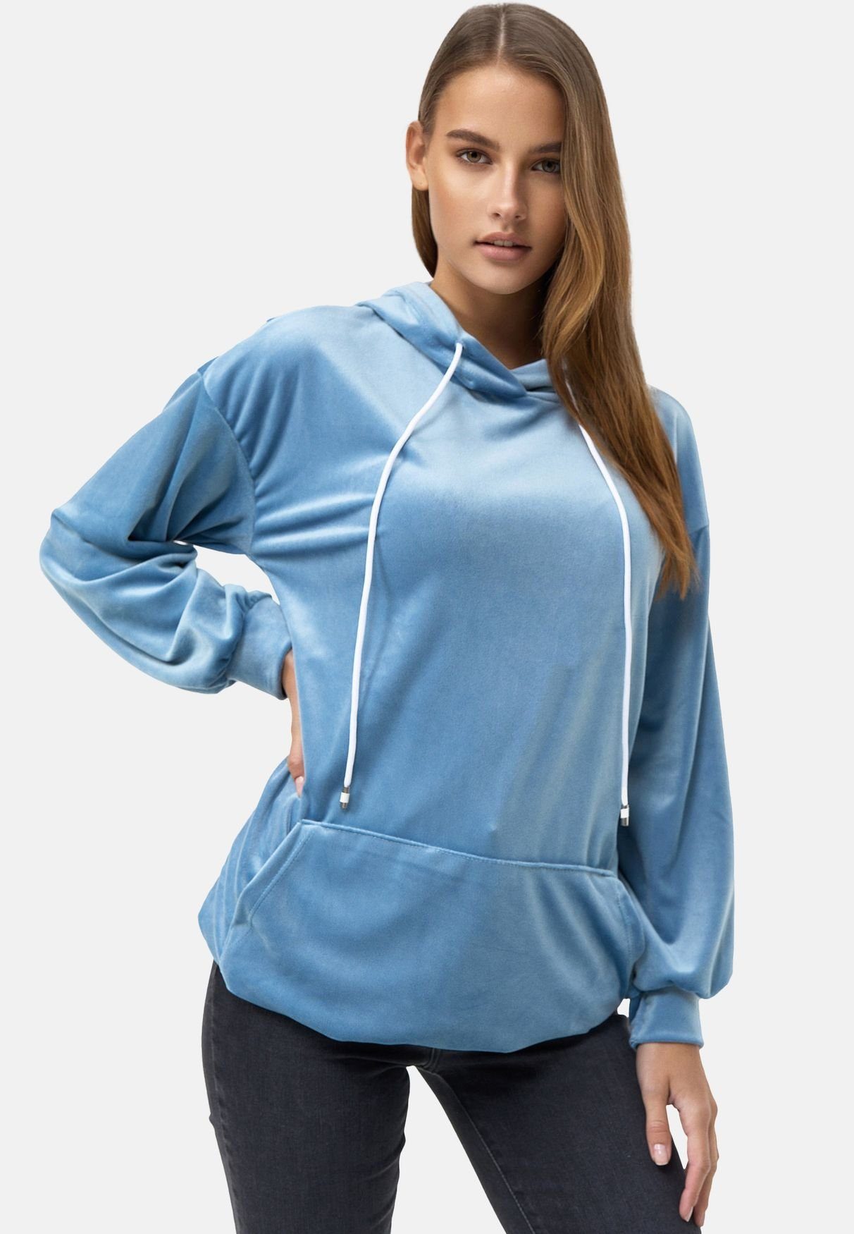 enflame Hoodie »3873« (Kapuze, 1-tlg., bequem) Damen Oversized Hoodie Kleid  Long Basic Kapuzen Pullover Nicki Velours online kaufen | OTTO